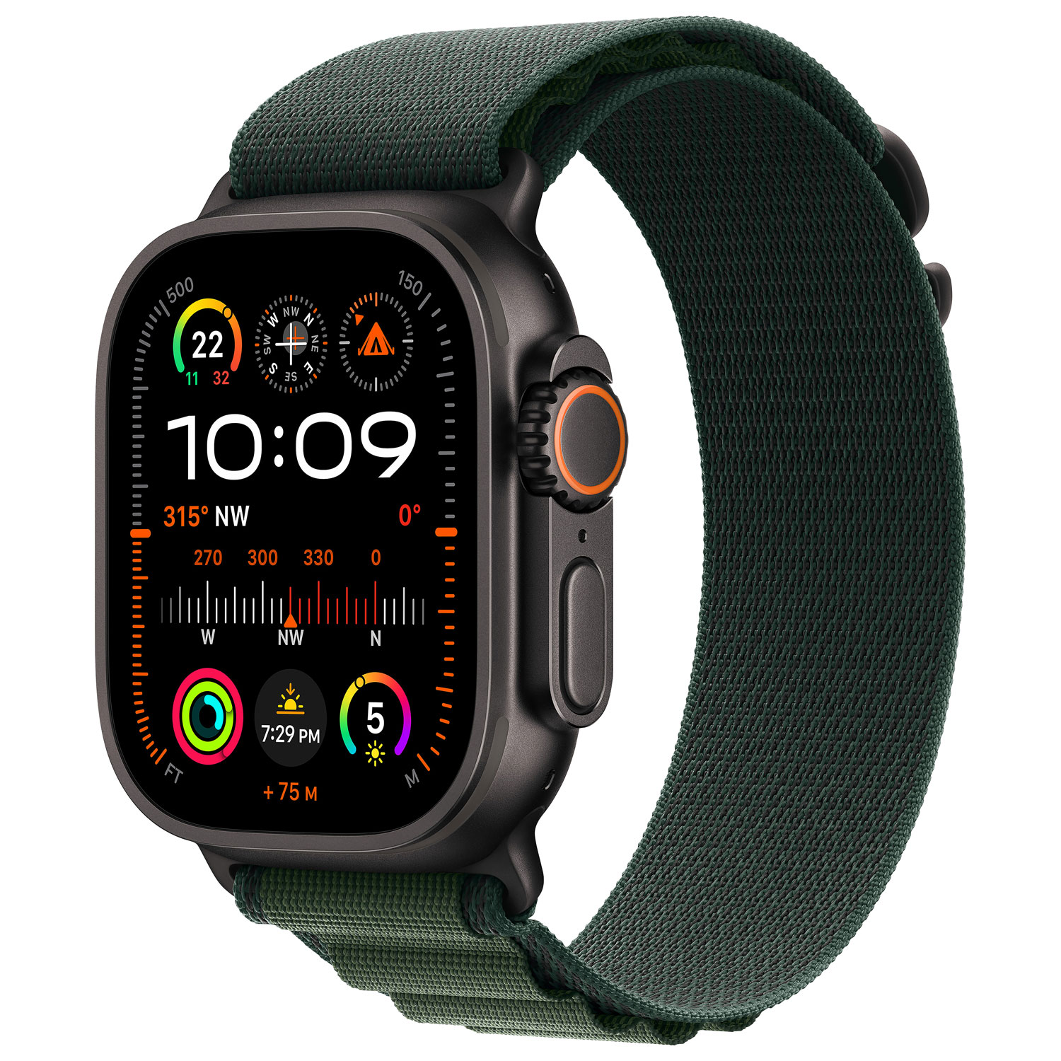 Apple Watch Ultra 2 49mm Black Titanium Case with Dark Green Alpine Loop - Large