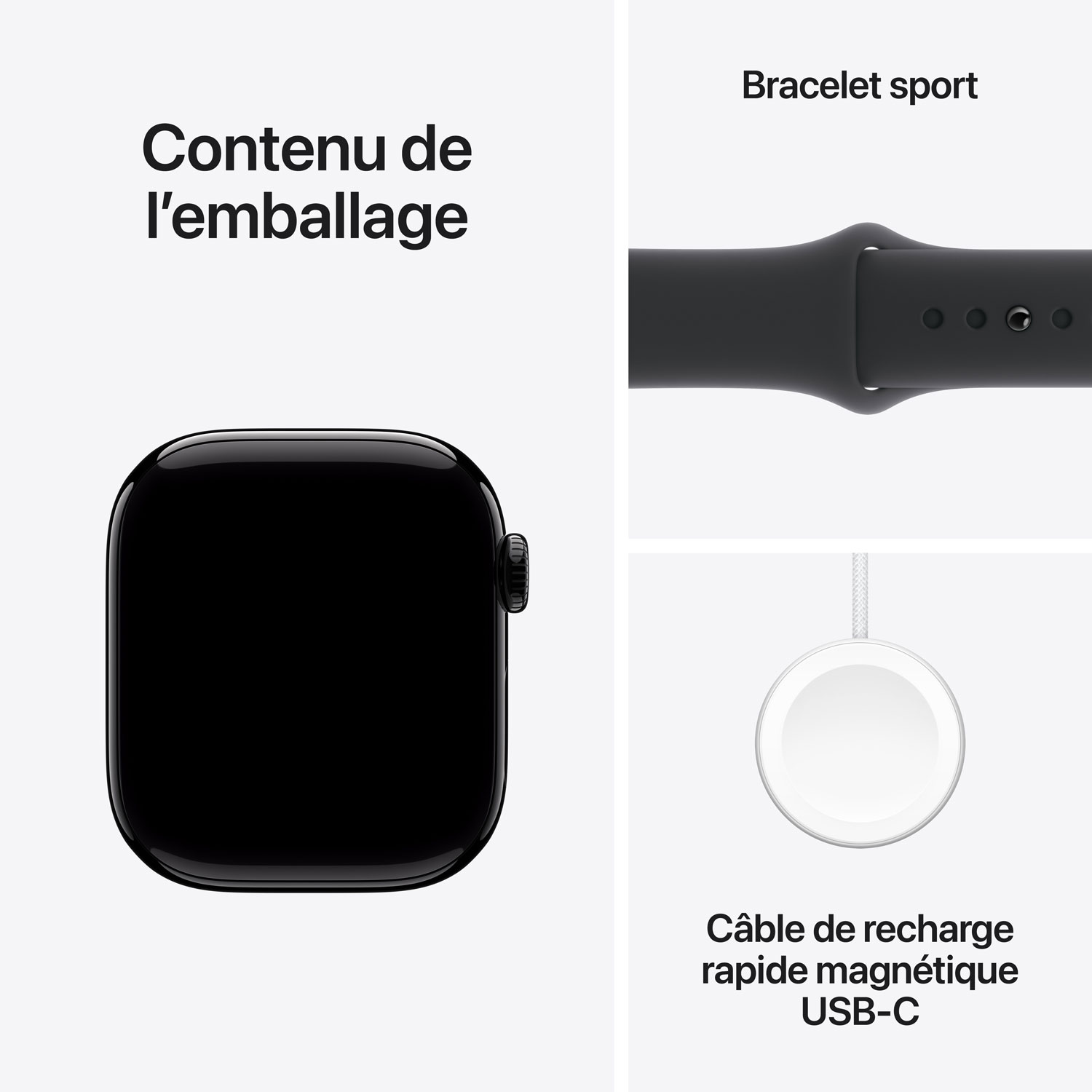 Apple Watch Series 10 avec boîtier de 42 mm en aluminium noir de jais et bracelet sport noir - Moyen/Grand