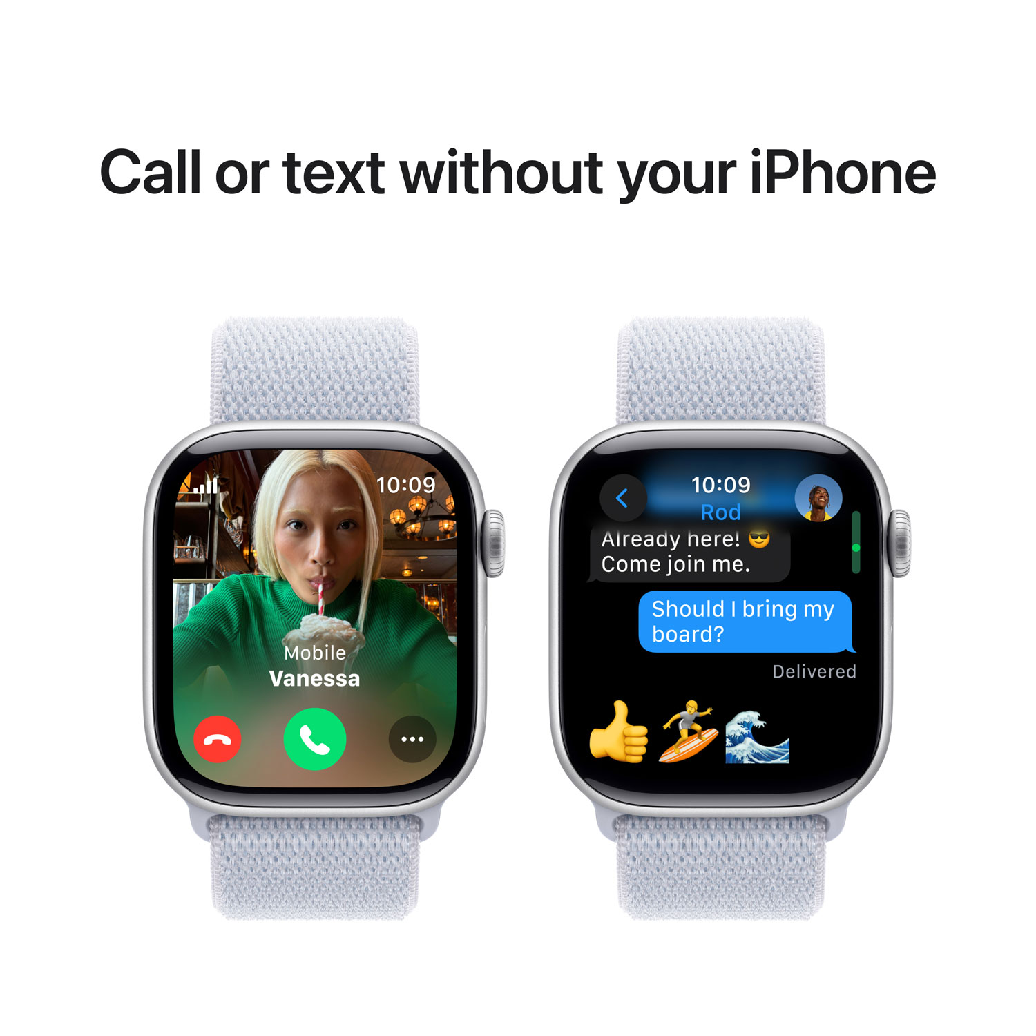 Apple Watch Series 10 avec boîtier de 42 mm en aluminium argenté et bracelet sport à rabat nuage bleu