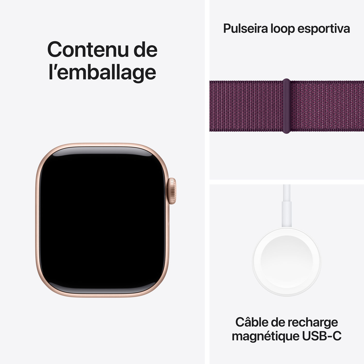Apple Watch Series 10 avec boîtier de 42 mm en aluminium or rose et bracelet sport à rabat prune
