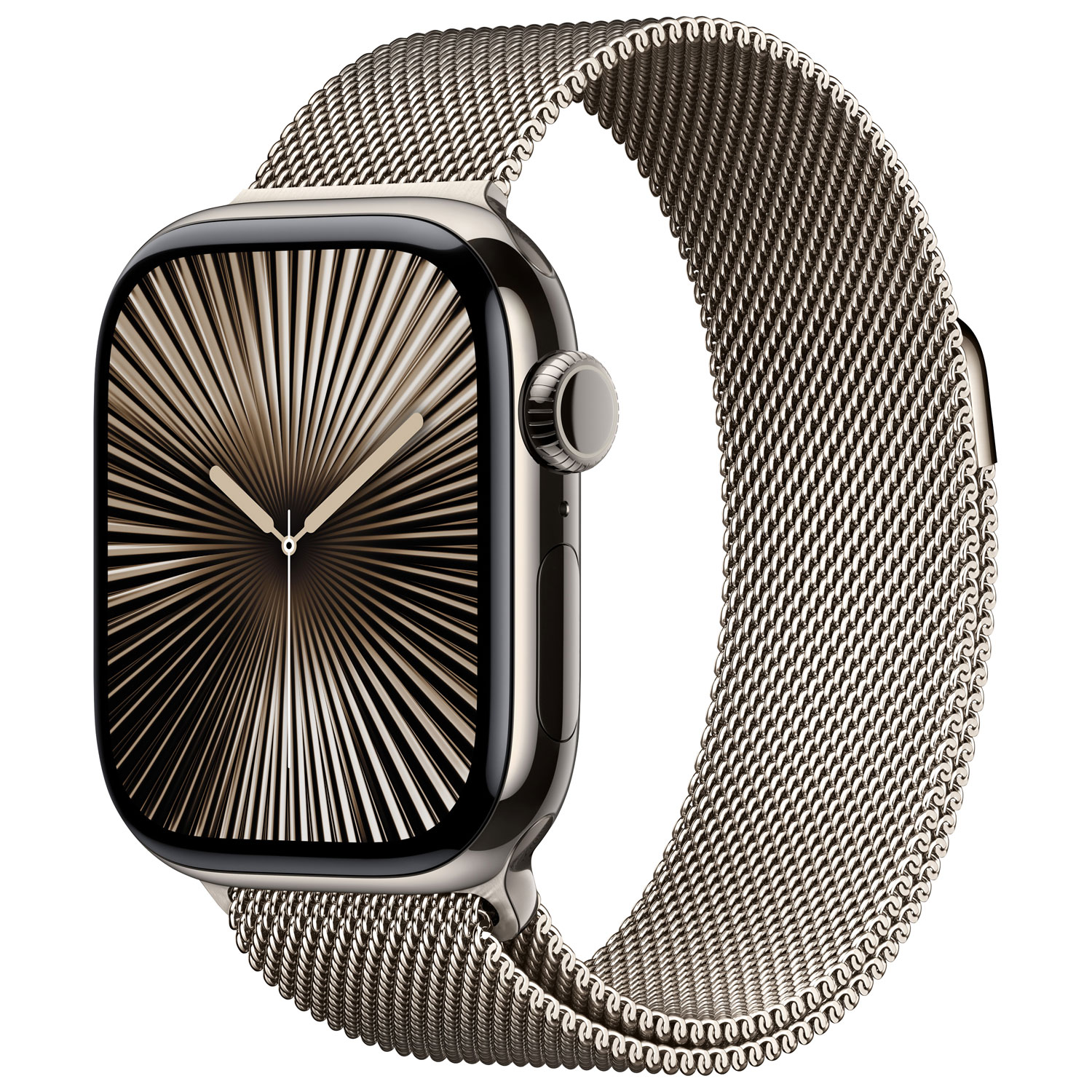 Apple Watch Series 10 avec boîtier de 42 mm en titane naturel et bracelet milanais naturel