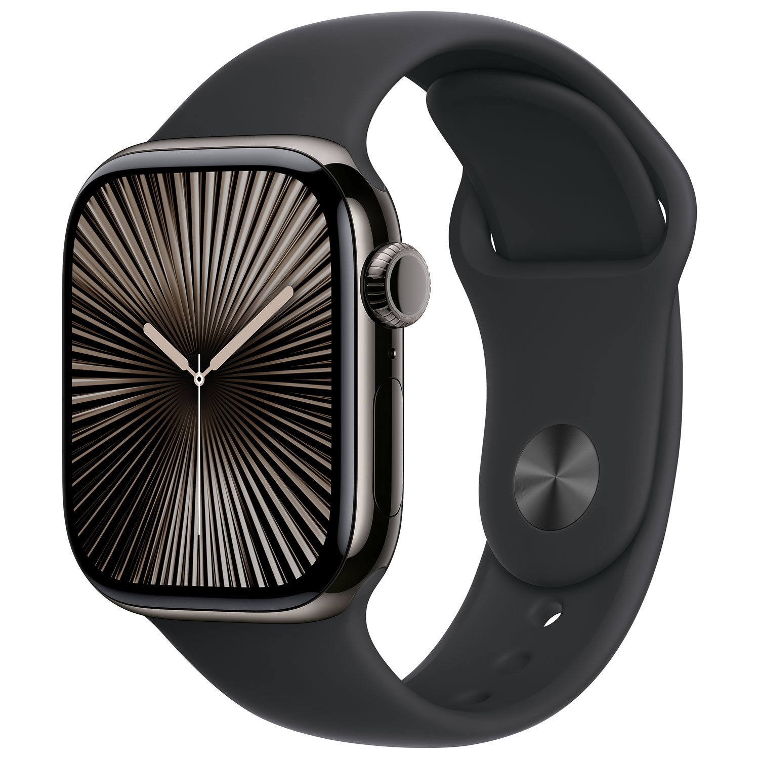 Apple Watch Series 10 avec boîtier de 42 mm en titane ardoise et bracelet sport noir - Moyen/Grand