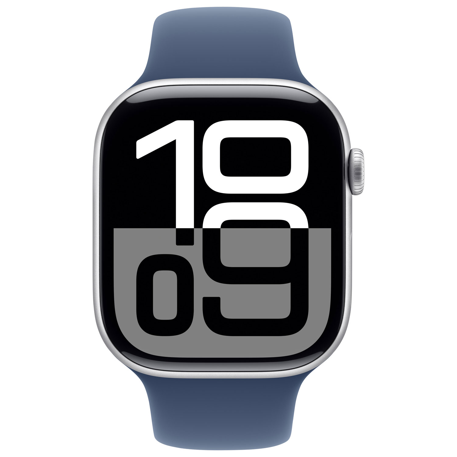 Apple Watch Series 10 de 46 mm avec boîtier en aluminium argenté et bracelet sport denim - Moyen/Grand