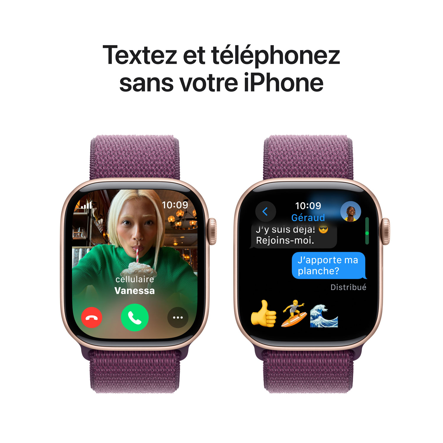 Apple Watch Series 10 avec boîtier de 46 mm en aluminium or rose et bracelet sport à rabat prune