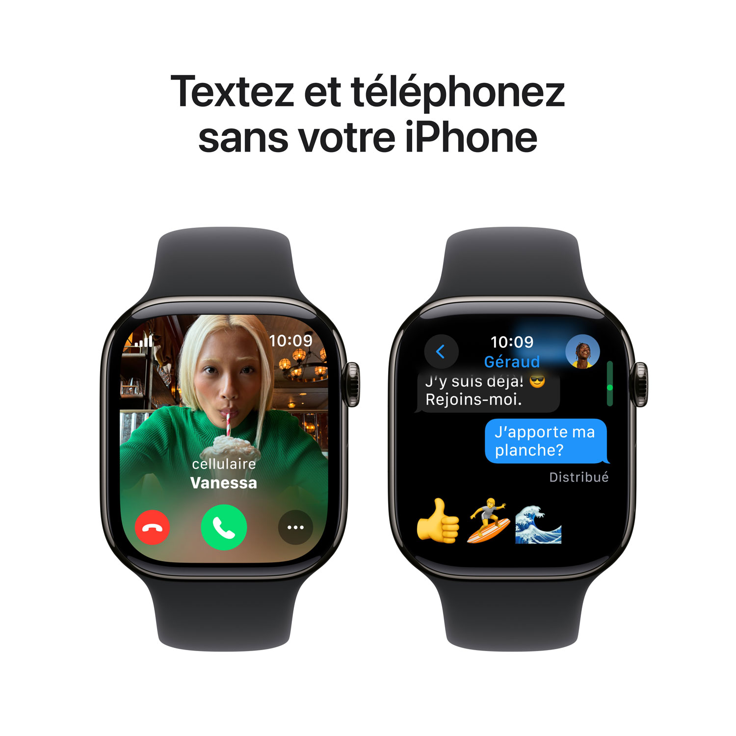 Apple Watch Series 10 avec boîtier de 46 mm en titane ardoise et bracelet sport noir - Moyen/Grand