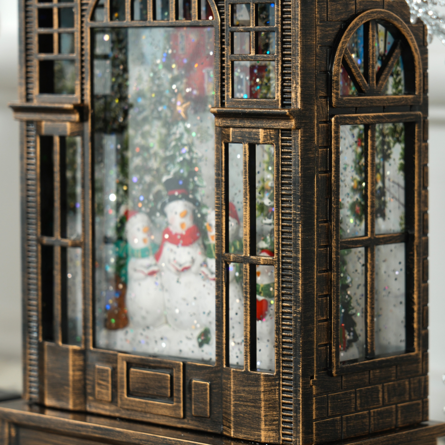 Lanterne boule à neige de Noël avec lumières de HOMCOM, boule à neige musicale avec paillettes tourbillonnantes, décoration de Noël à piles pour