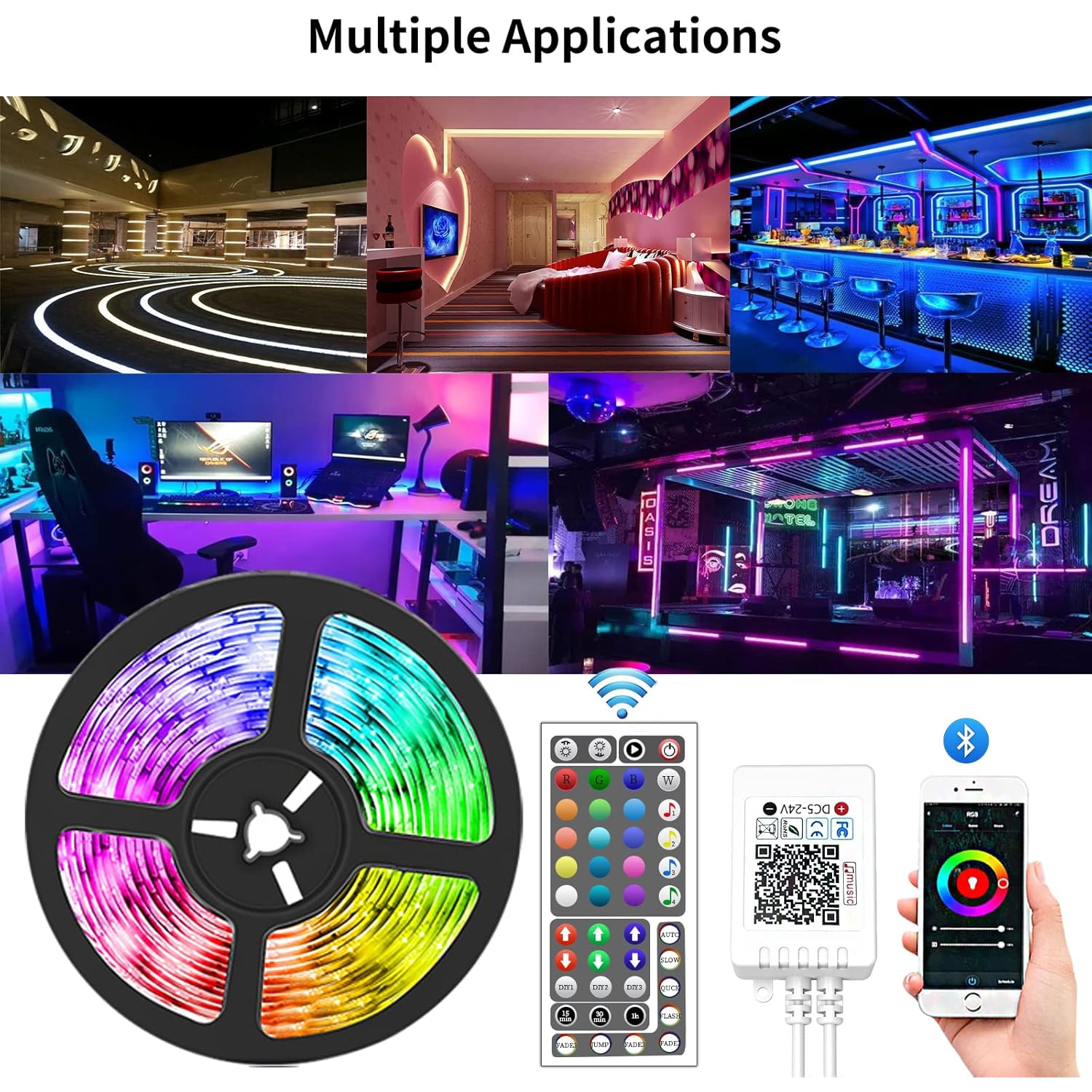 Tradeopia Smart RGB LED Strip Lights – 10m with Remote and App Control, Multi-Color, Dimmable, Music & Mic Modes, and Flexible Installation for