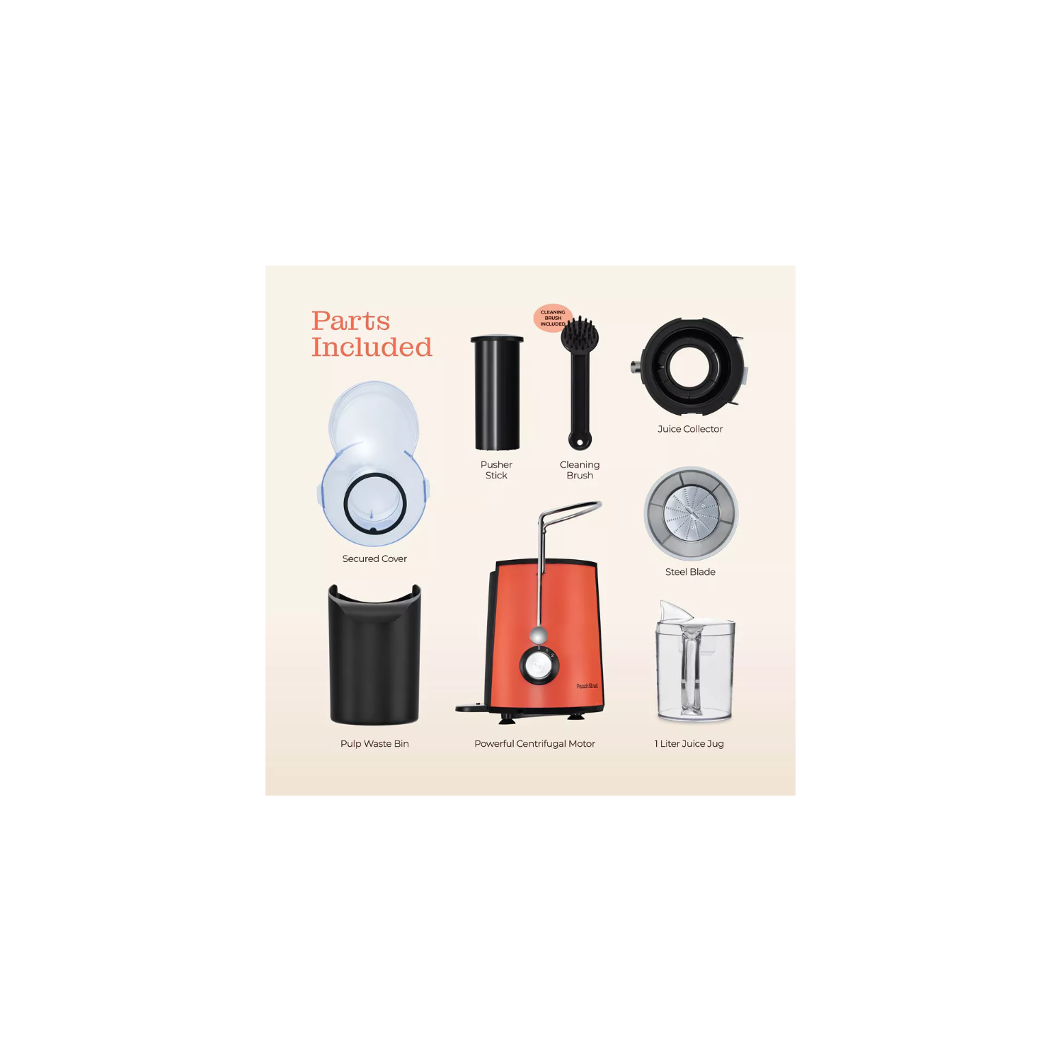 Peach Street Centrifugal Juicer 700W Juice Extractor Juicing Machine, 700Watts Stainless Steel - Peach