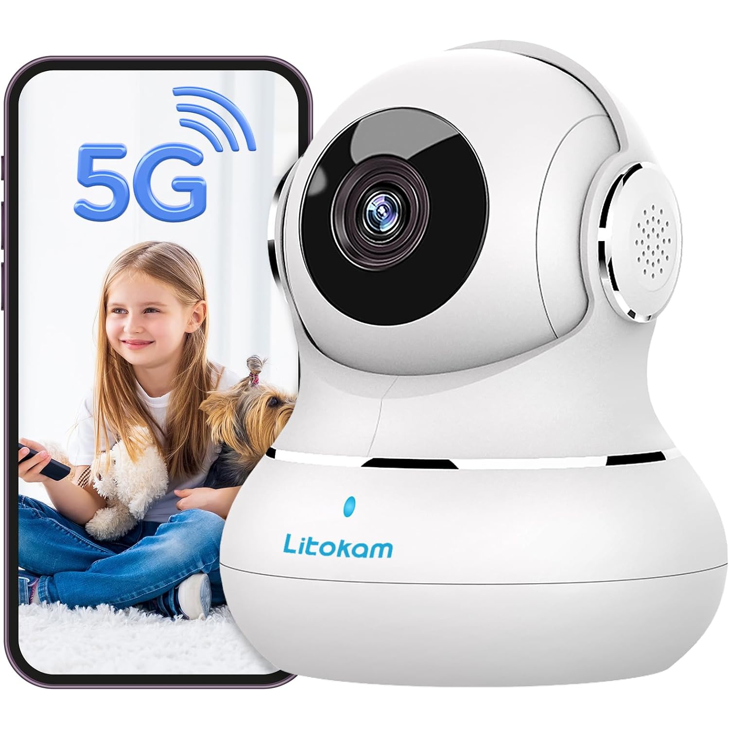 Camera Surveillance Interieur, 5ghz Security Cameras Indoor 5MP Pet Cameras Home Security Camera for Dog/Baby Monitor, Dual Band WiFi IP Camera