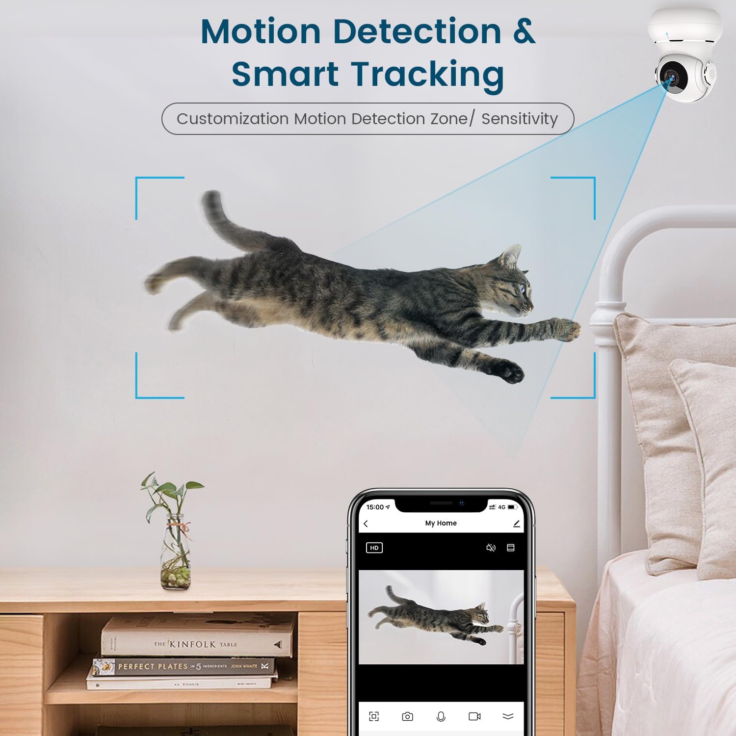 Camera Surveillance Interieur, 2K Pet Cameras with Phone App for Dog/Baby Indoor Security Camera WiFi Baby Monitor with Motion & Sound Detection,