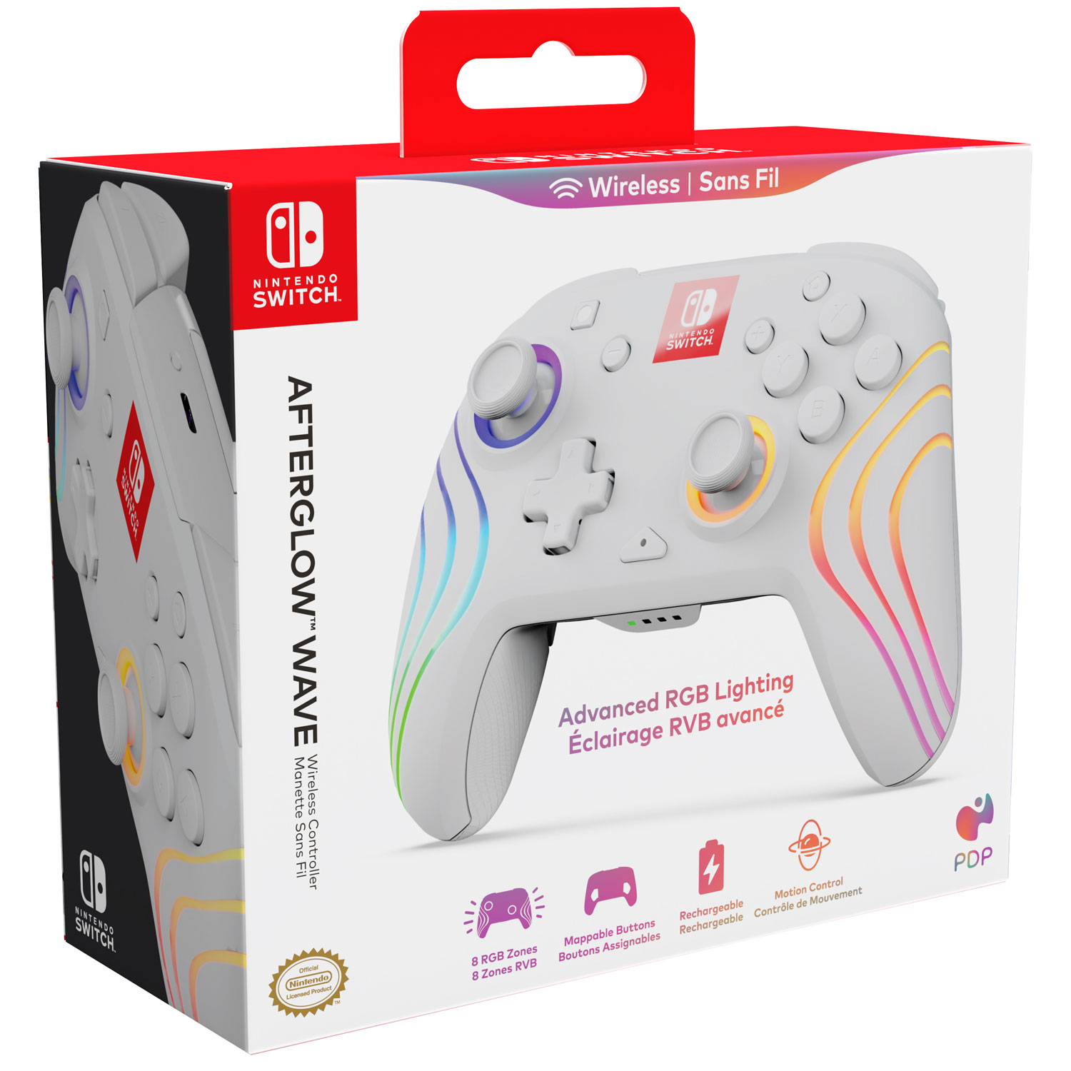 Manette de jeu sans fil Afterglow Wave RVB de PDP pour Switch - Blanc