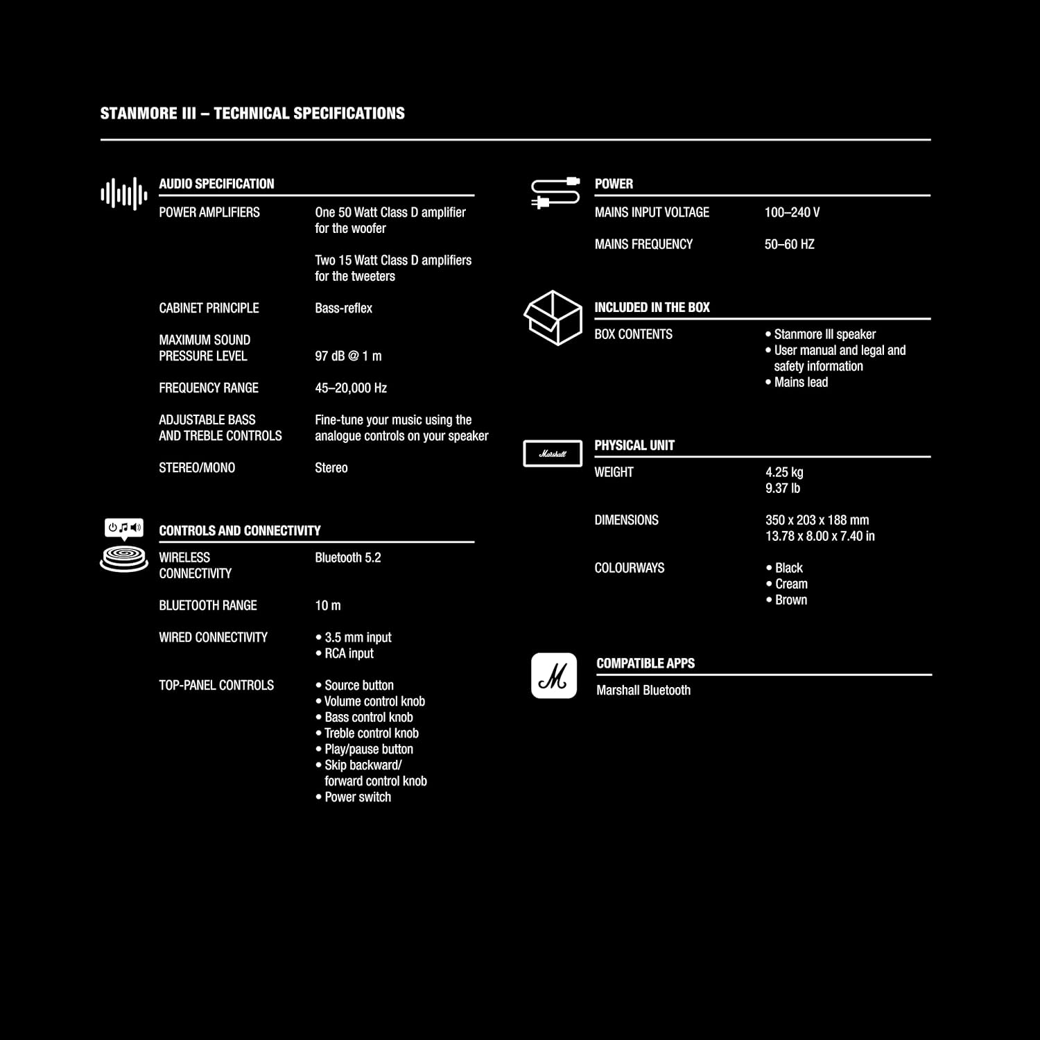 Haut-parleur sans fil Bluetooth Stanmore III de Marshall