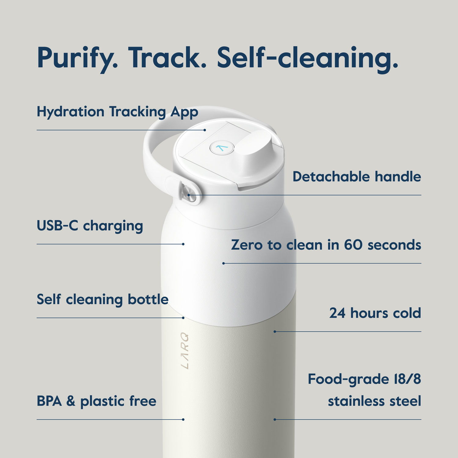 LARQ PureVis 2 680ml Self-Cleaning Insulated Stainless Steel Water Bottle with Smart Sensor - White