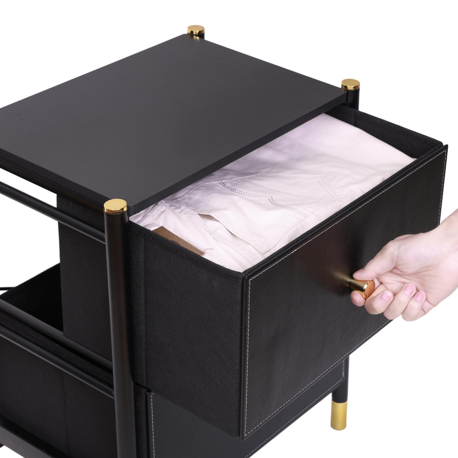 DECOMOMO Luxore Nightstand, Side End Table with 2 Drawers, for Bedroom, Black and Gold