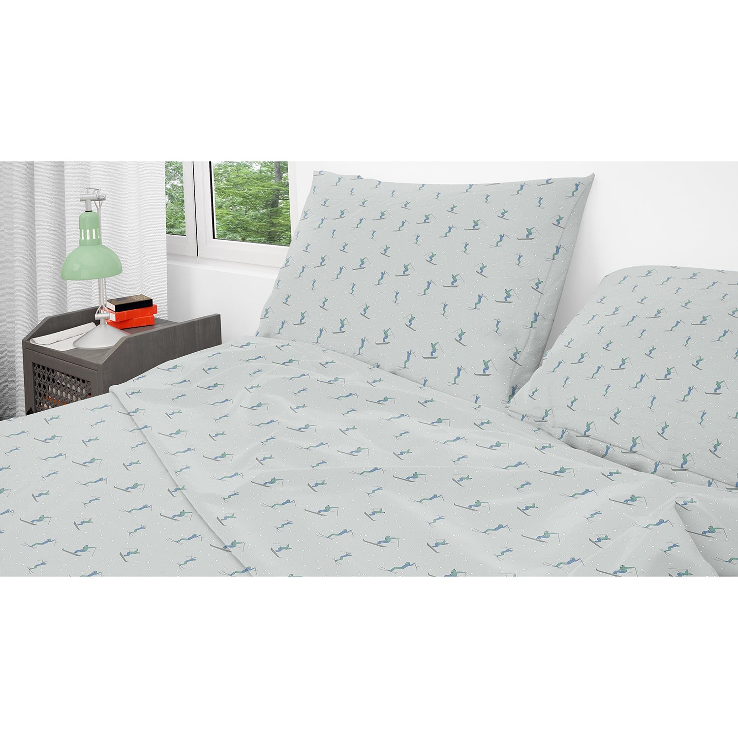 Cotton House - Flannel Sheet Set, 100% Cotton, Double Size, Skier Design