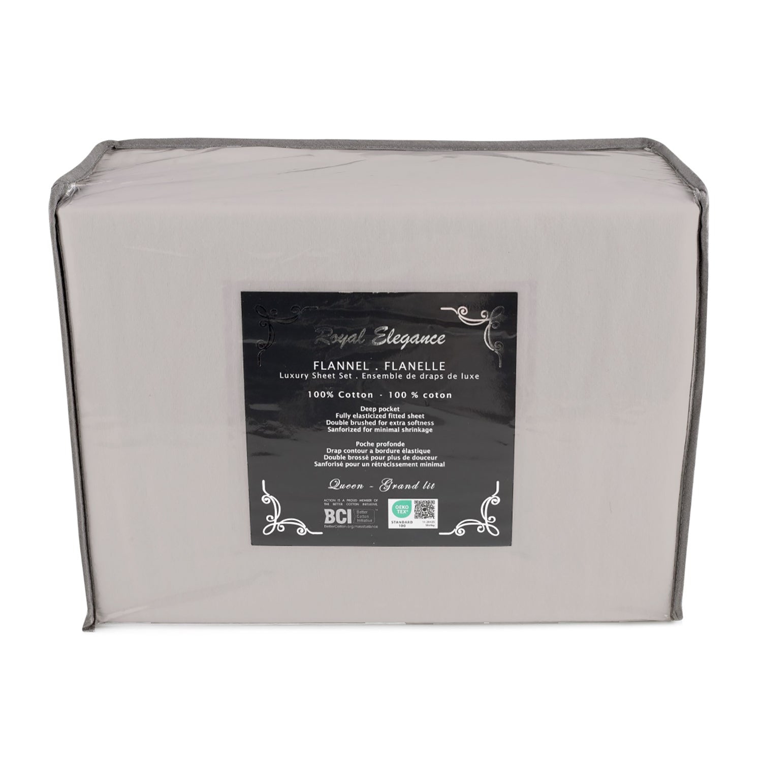 Coton House - Ensemble de draps en flanelle, 100 % coton, lit simple, taupe