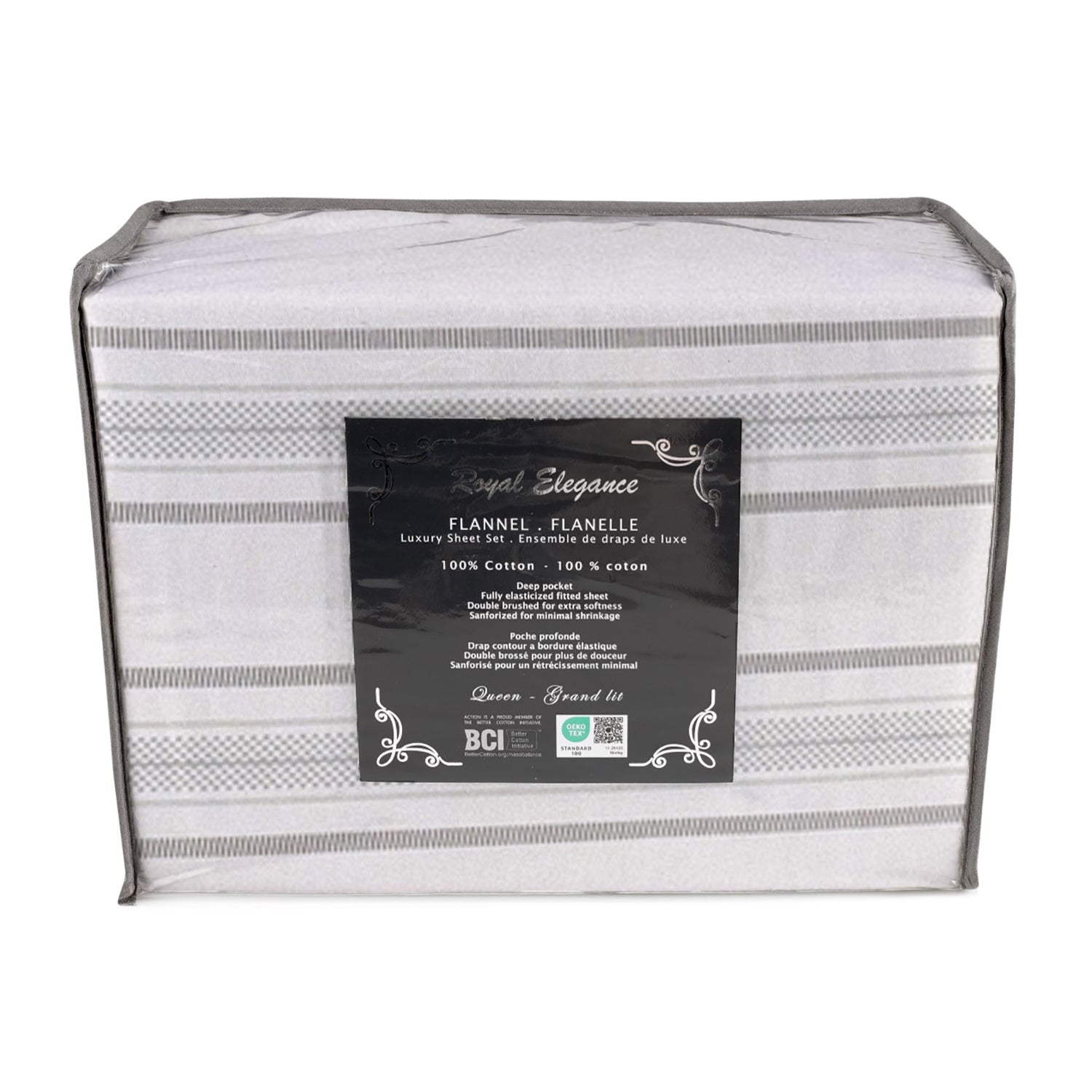 Cotton House - Flannel Sheet Set, 100% Cotton, Twin Size, Stripes Design