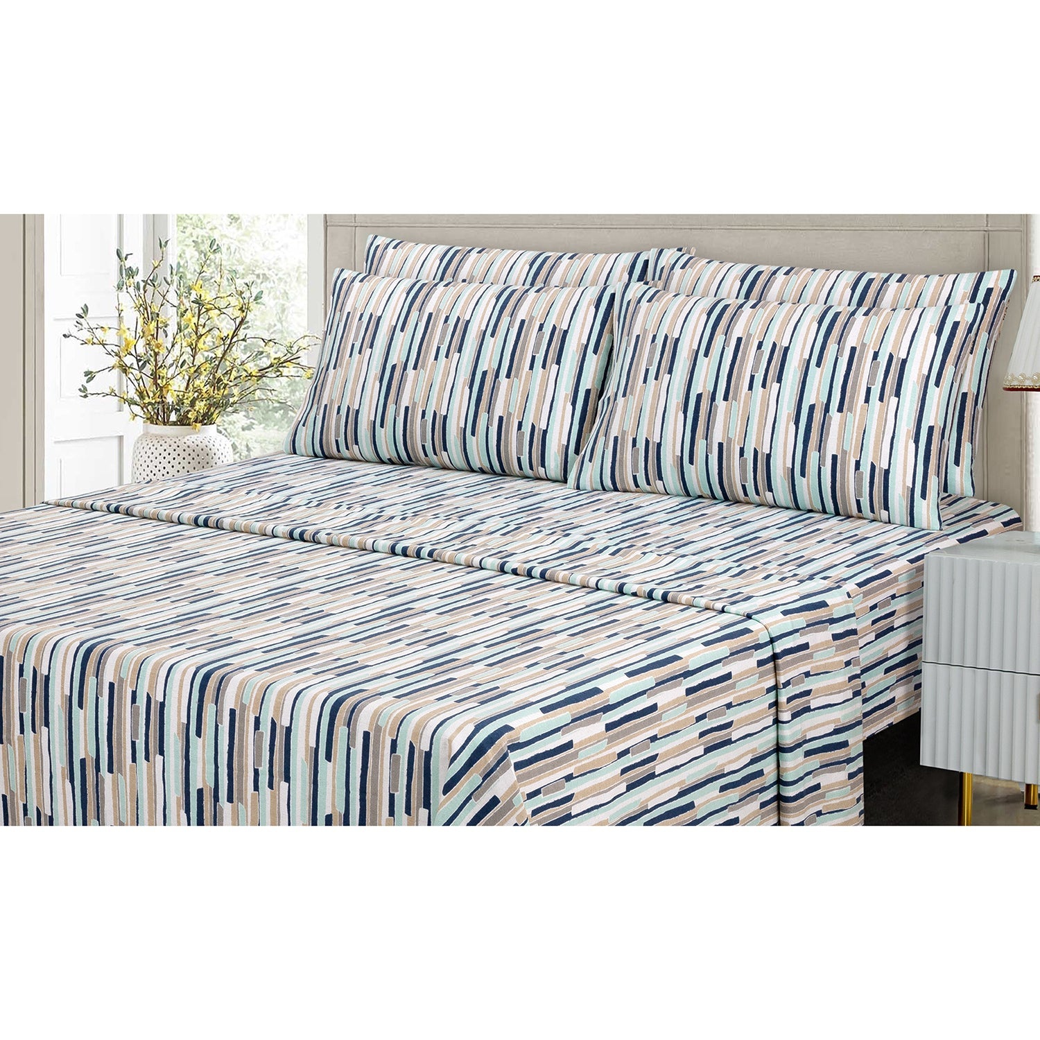 Coton House - Ensemble de draps en flanelle, 100 % coton, grand lit, motif pluie