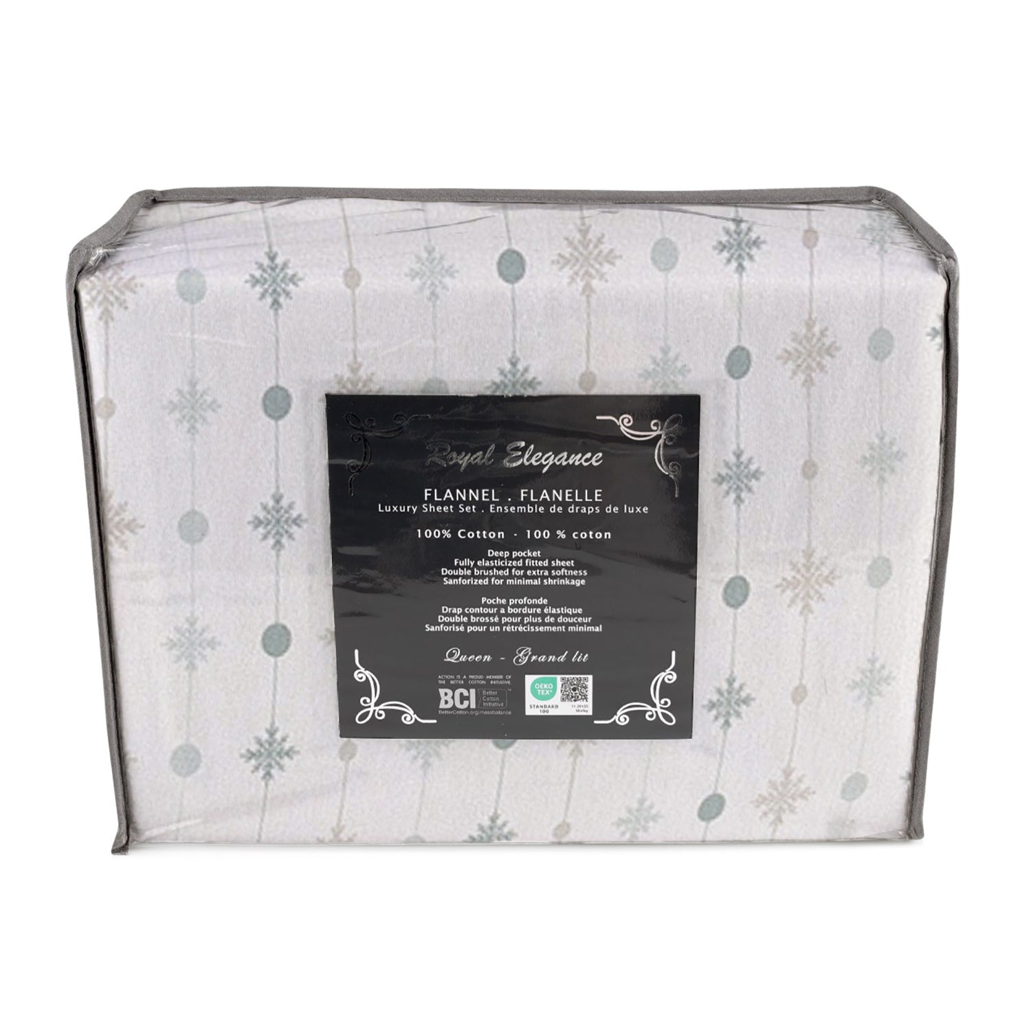 Cotton House - Flannel Sheet Set, 100% Cotton, King Size, Festive Snowflakes Design