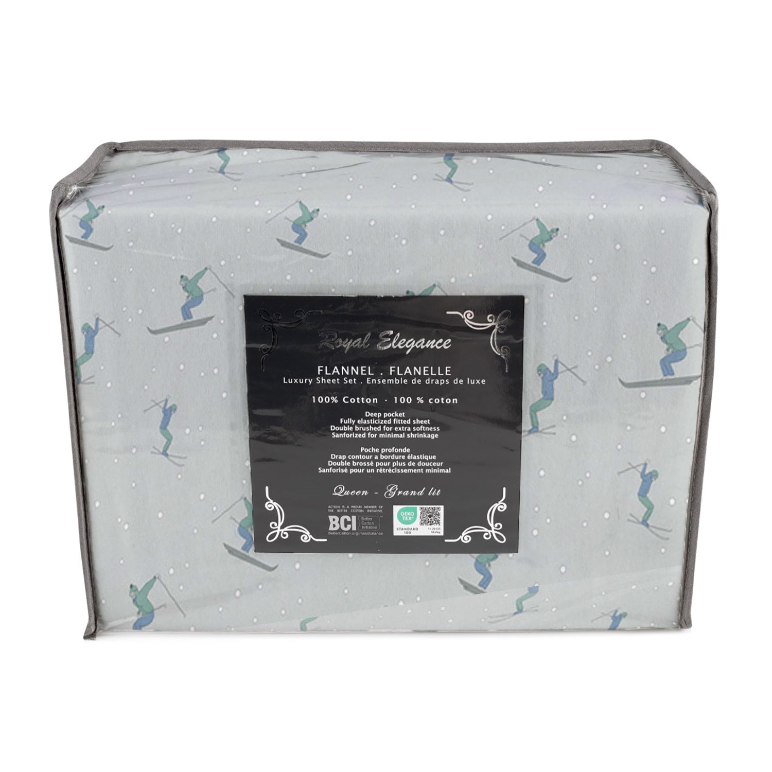 Cotton House - Flannel Sheet Set, 100% Cotton, King Size, Skier Design