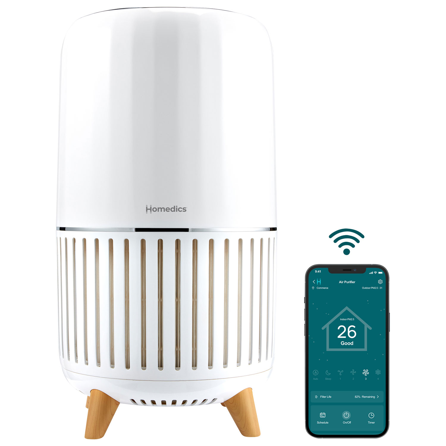 Purificateur d'air intelligent Wi-Fi 3-en-1 T200 de HoMedics avec filtre HEPA