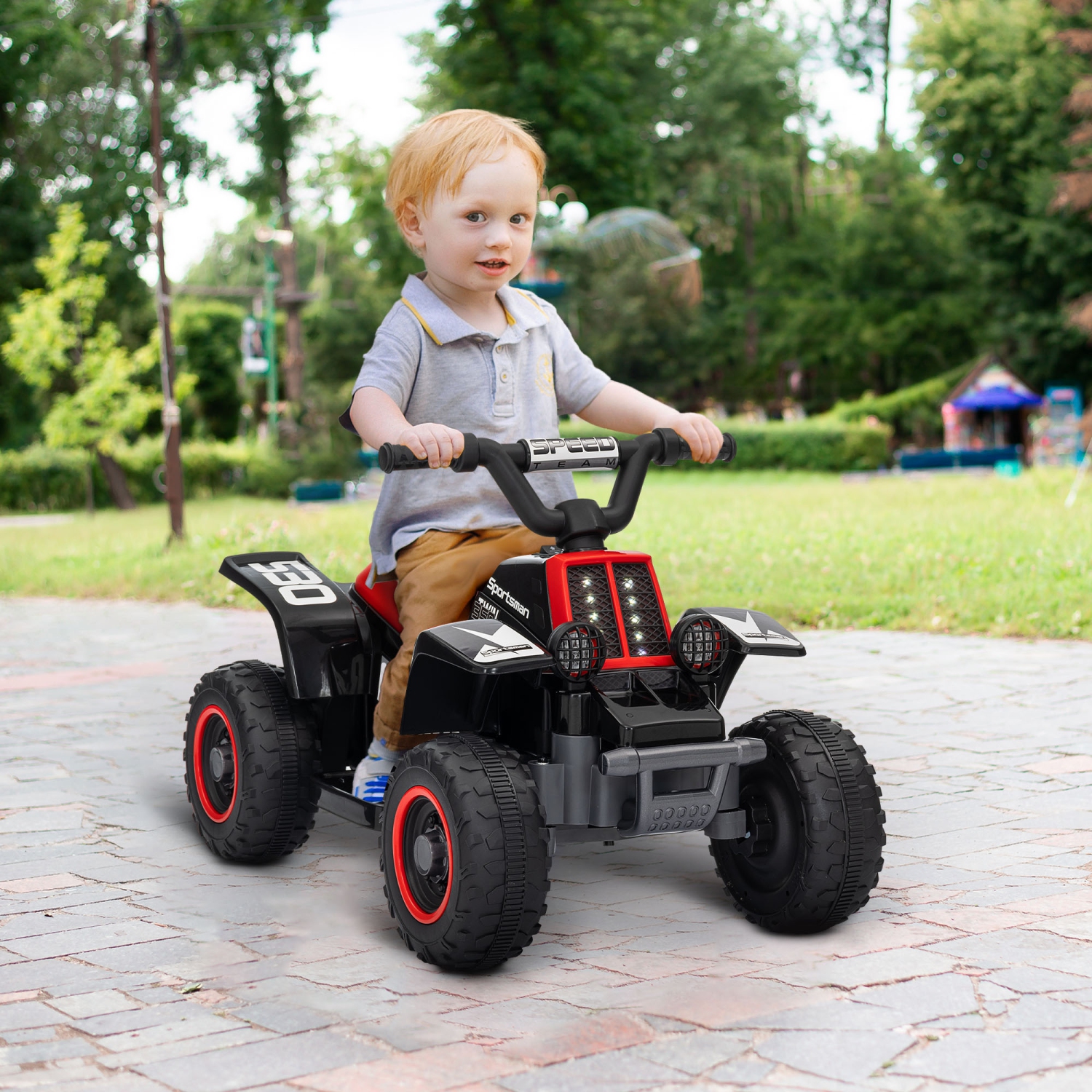 Qaba 6V Kids ATV Quad, 4 Wheeler Battery Powered Electric Ride on Car with LED Headlights, Forward Backward, for Boys and Girls, Black