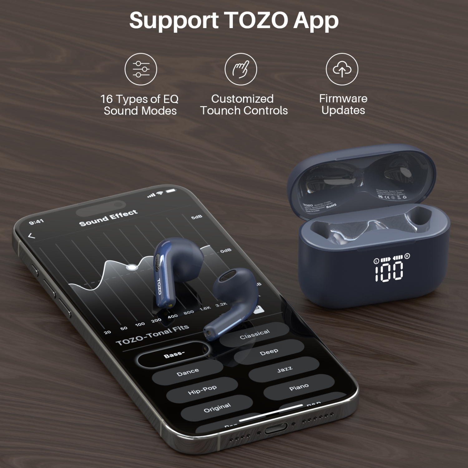TOZO T21 Wireless Earbuds 5.3 Bluetooth Headphone in Ear with Dual Mic Noise Cancelling IPX8 Waterproof 44H Playback Stereo Sound with Power Display