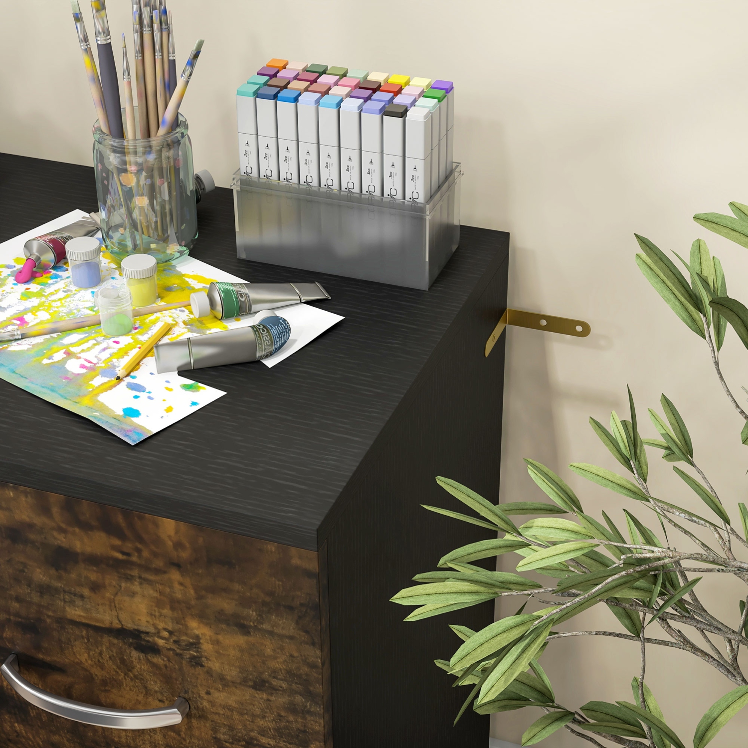 Vinsetto – Classeur latéral à 2 tiroirs avec verrou, classeur avec barre de suspension pour format lettre, bureau à domicile, brun rustique