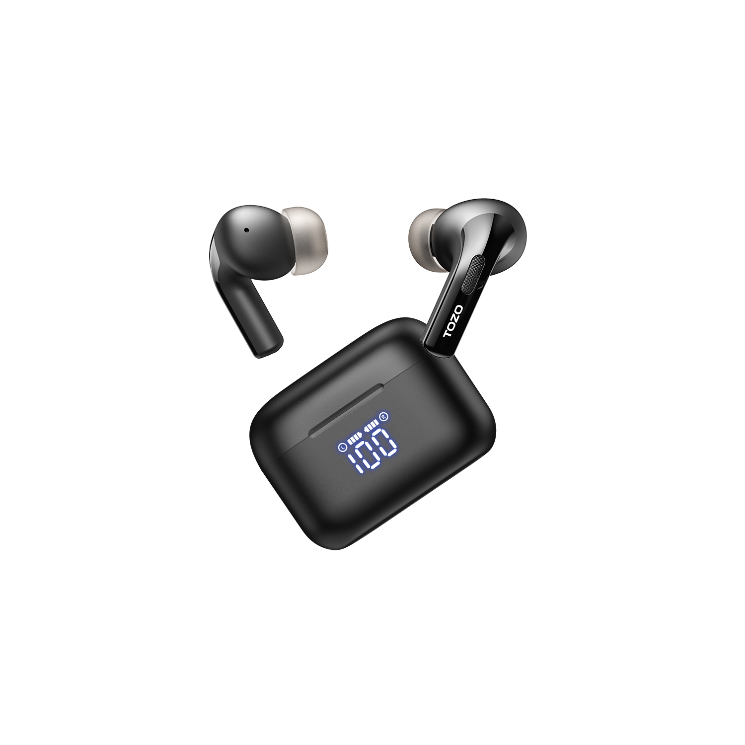 TOZO T20 Wireless Earbuds Bluetooth Headphones with LED Digital Display Built-in Mics Call Noise Cancelling -Black