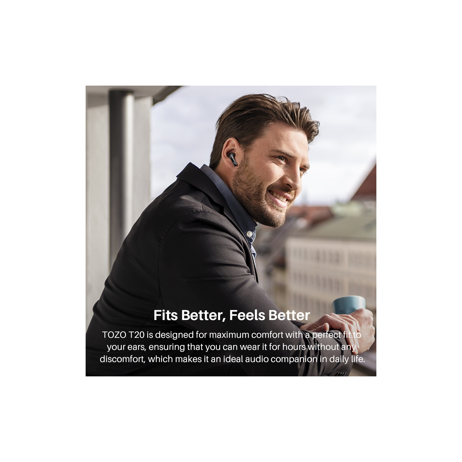 TOZO T20 Wireless Earbuds Bluetooth Headphones with LED Digital Display Built-in Mics Call Noise Cancelling -Black