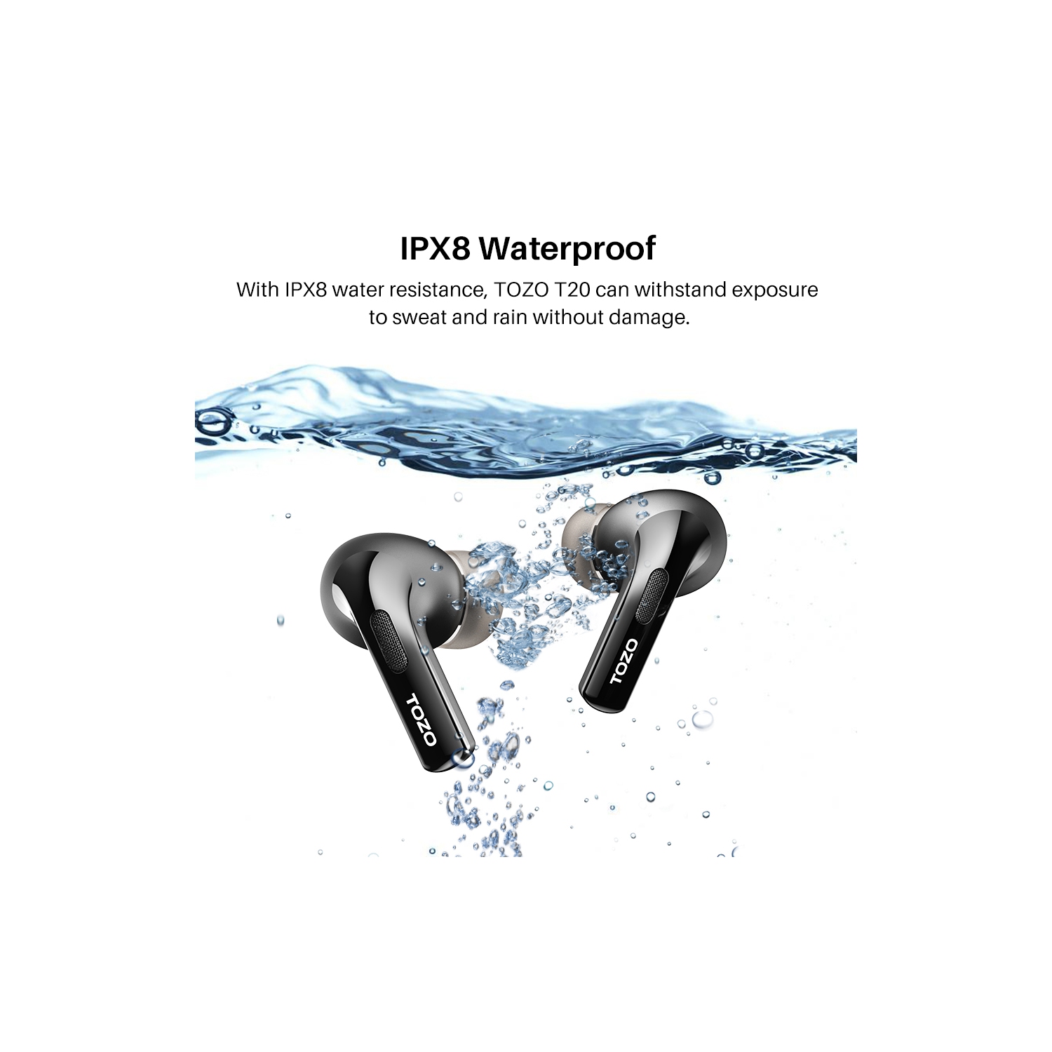 TOZO T20 Wireless Earbuds Bluetooth Headphones with LED Digital Display Built-in Mics Call Noise Cancelling -Black