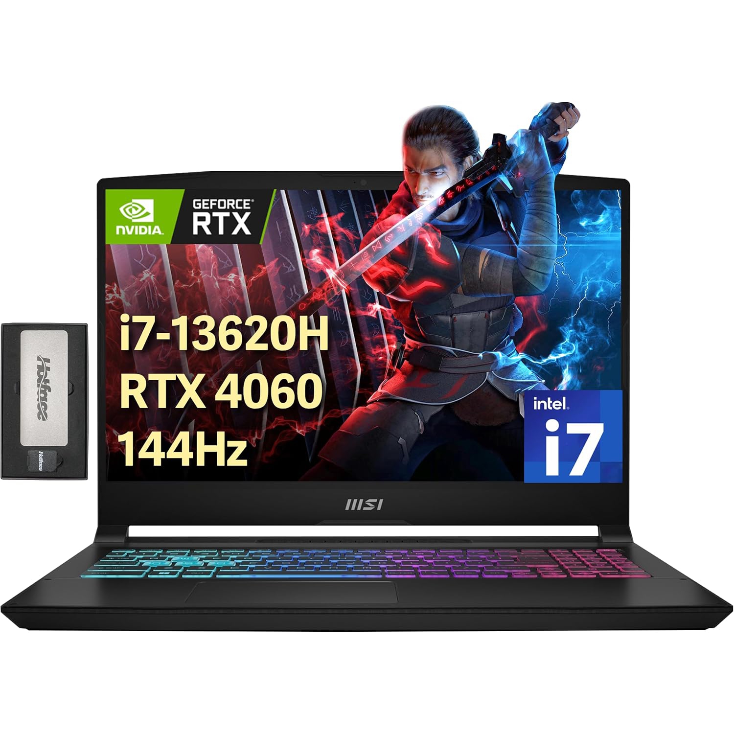 MSI Katana 15.6" FHD 144Hz Gaming Laptop, Intel i7-13620H, NVIDIA GeForce RTX 4060 8GB, 2TB PCIe SSD, 32GB DDR5, 4-Zone RGB Keyboard, Win 11, Black, 256GB Docking Station Set