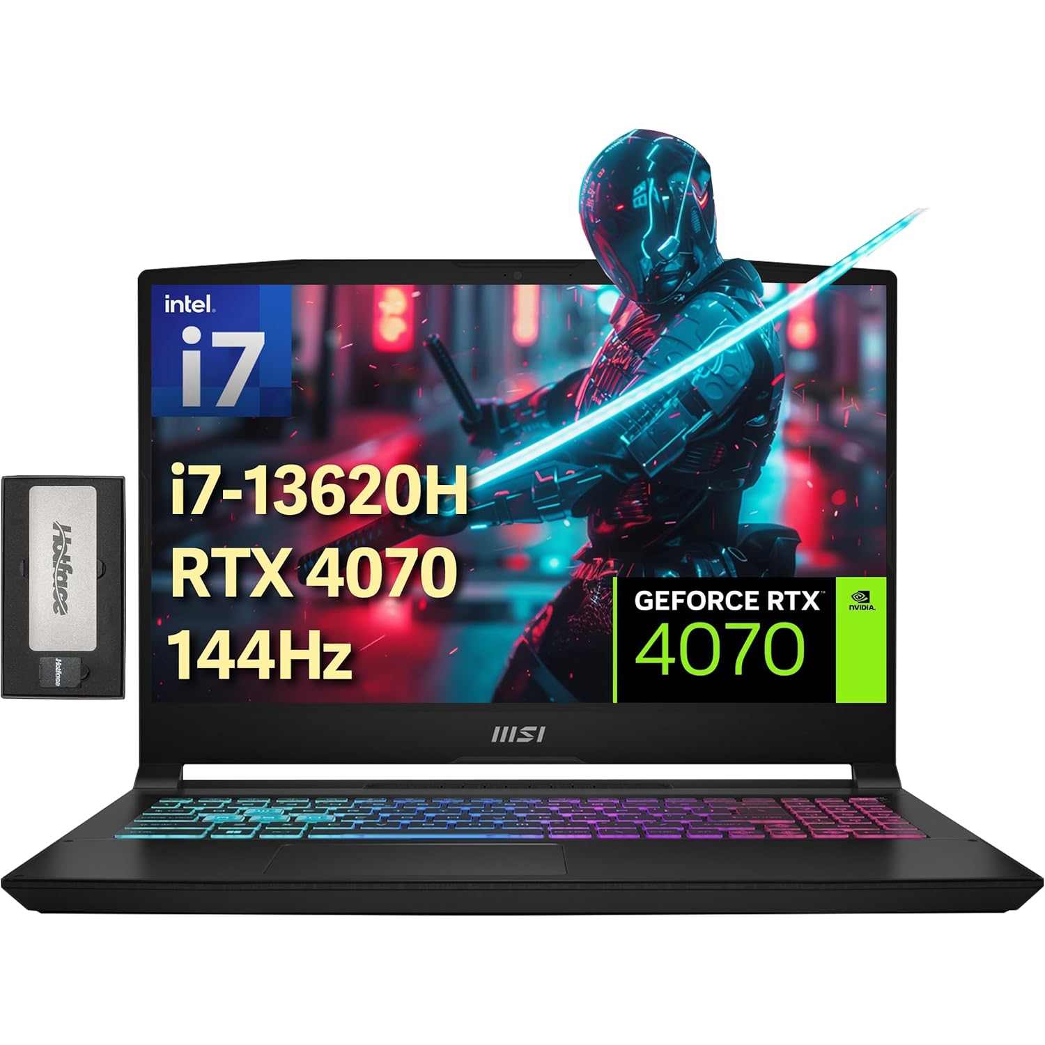 MSI Katana 15.6" 144Hz FHD Gaming Laptop, Intel i7-13620H, 1TB PCIe SSD, 32GB DDR5, 4 Zone RGB Keyboard, NVIDIA GeForce RTX 4070, Windows 11 Home, Black, 256GB Docking Station Set