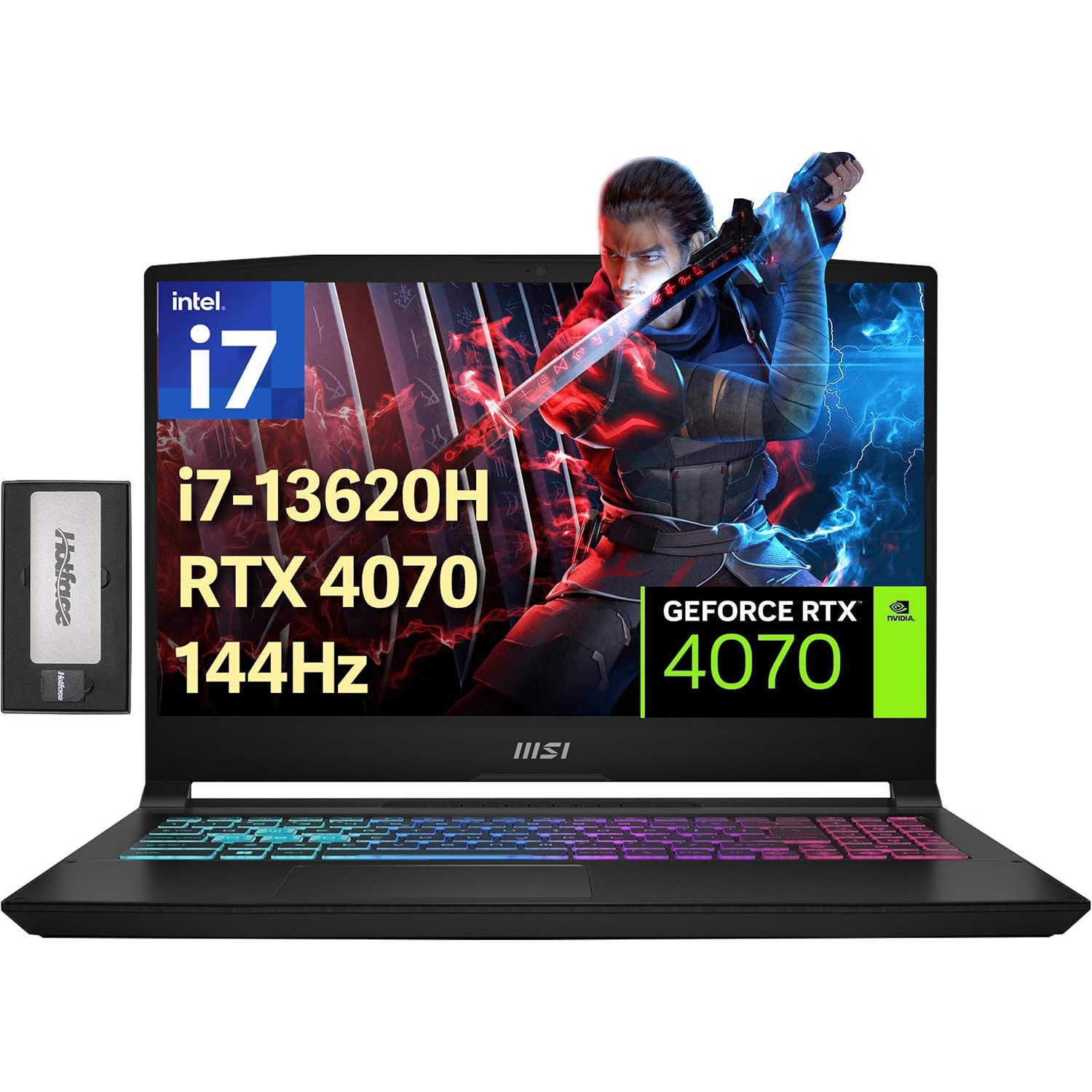 MSI Katana 15.6" 144Hz FHD Gaming Laptop, Intel i7-13620H, 4TB PCIe SSD, 64GB DDR5, 4 Zone RGB Keyboard, NVIDIA GeForce RTX 4070, Windows 11 Pro, Black, 256GB Docking Station Set