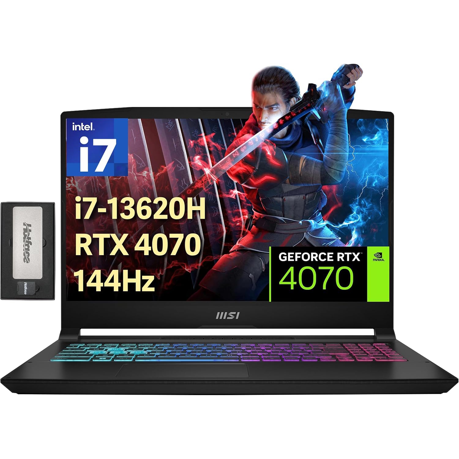 MSI Katana 15.6" 144Hz FHD Gaming Laptop, Intel i7-13620H, 2TB PCIe SSD, 32GB DDR5, 4 Zone RGB Keyboard, NVIDIA GeForce RTX 4070, Windows 11 Pro, Black, 256GB Docking Station Set