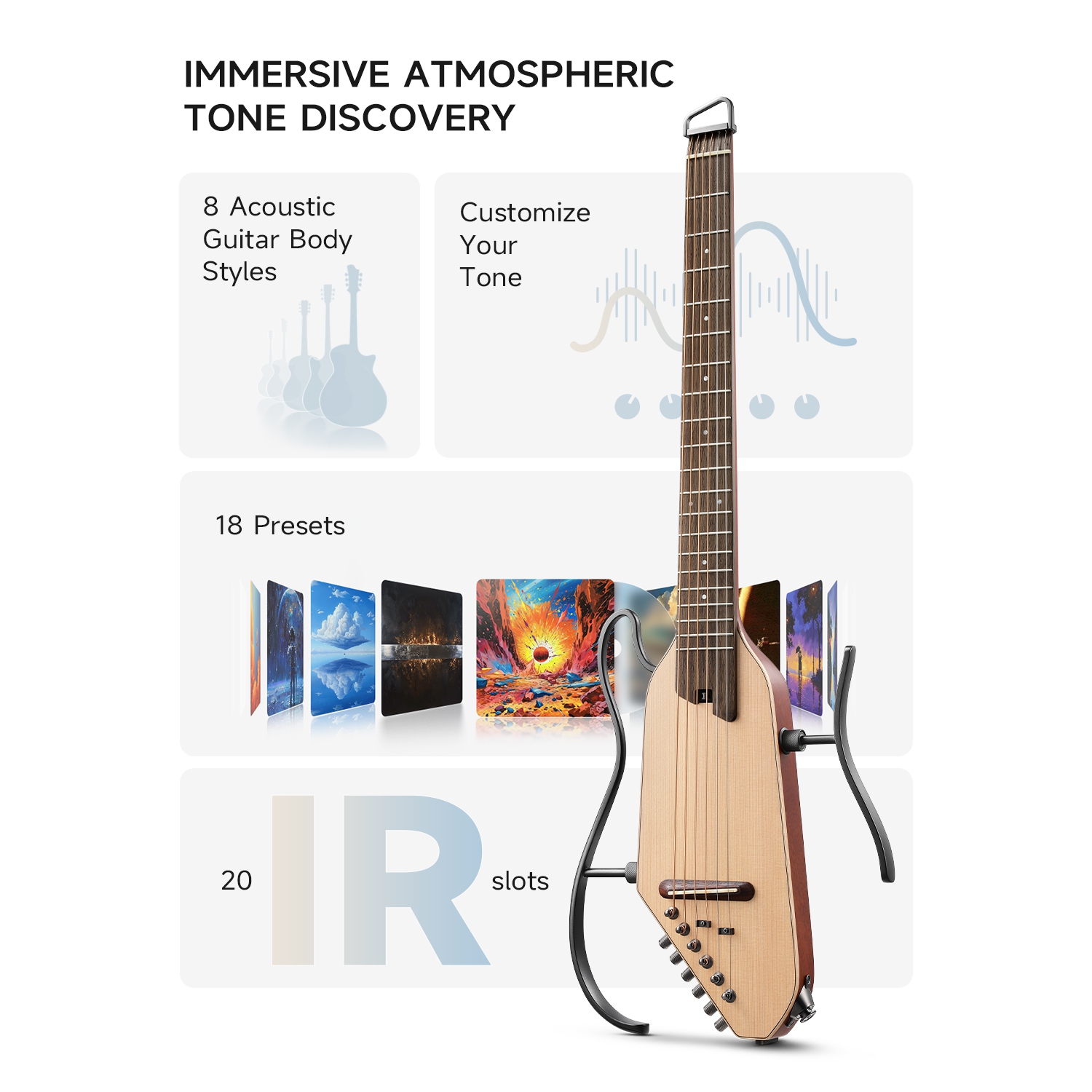 Donner HUSH-I PRO Acoustic-Electric Travel Guitar Kit with Inserted Sound Effects Natural