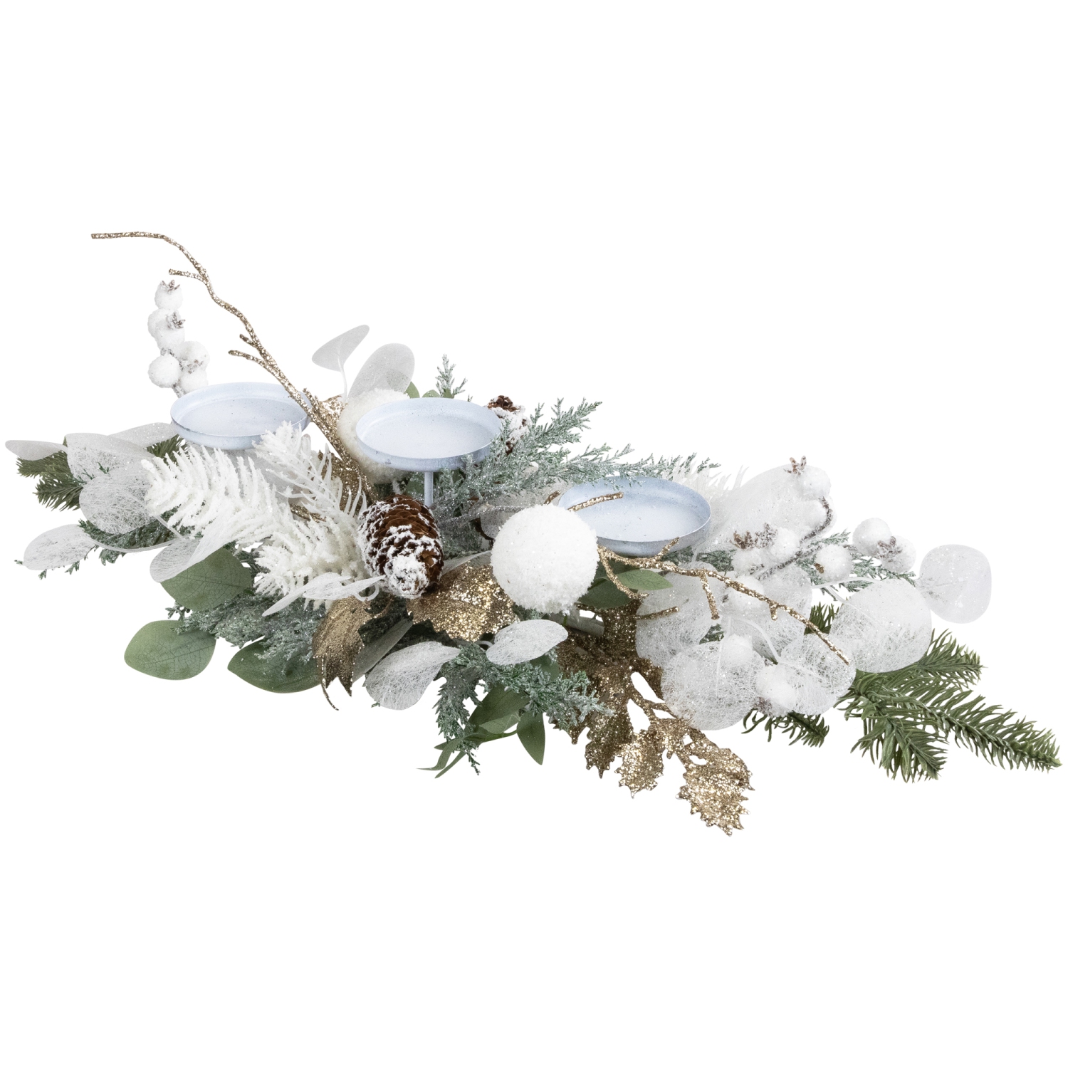 Bougeoir pilier de Noël, feuillage hivernal et baies – 24 po