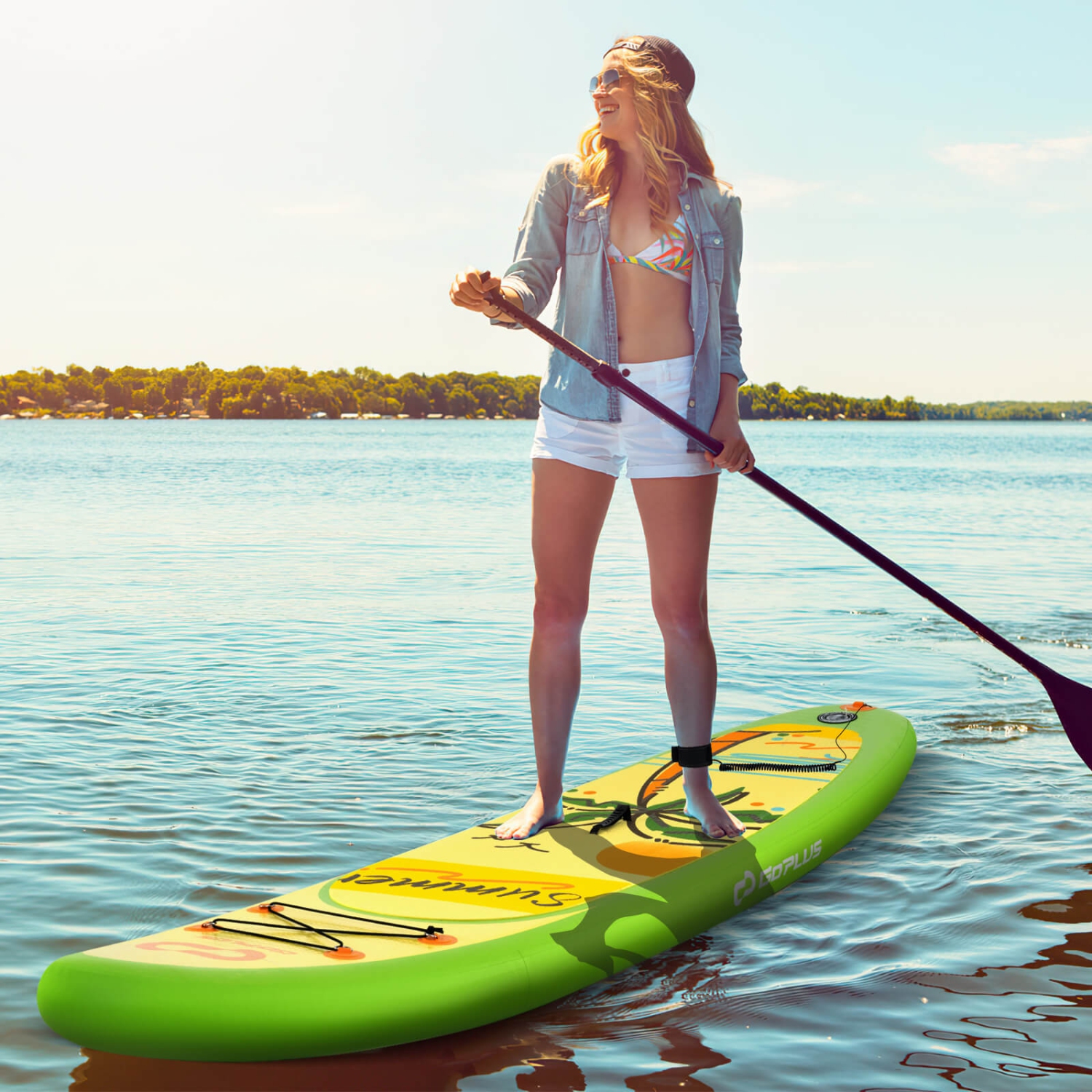 Goplus Large Inflatable SUP Board, Portable Paddle Board with 5D rings Stand Up Paddle Board for Youth & Adult