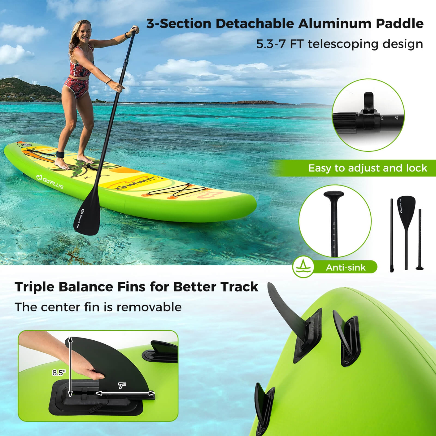 Goplus Large Inflatable SUP Board, Portable Paddle Board with 5D rings Stand Up Paddle Board for Youth & Adult