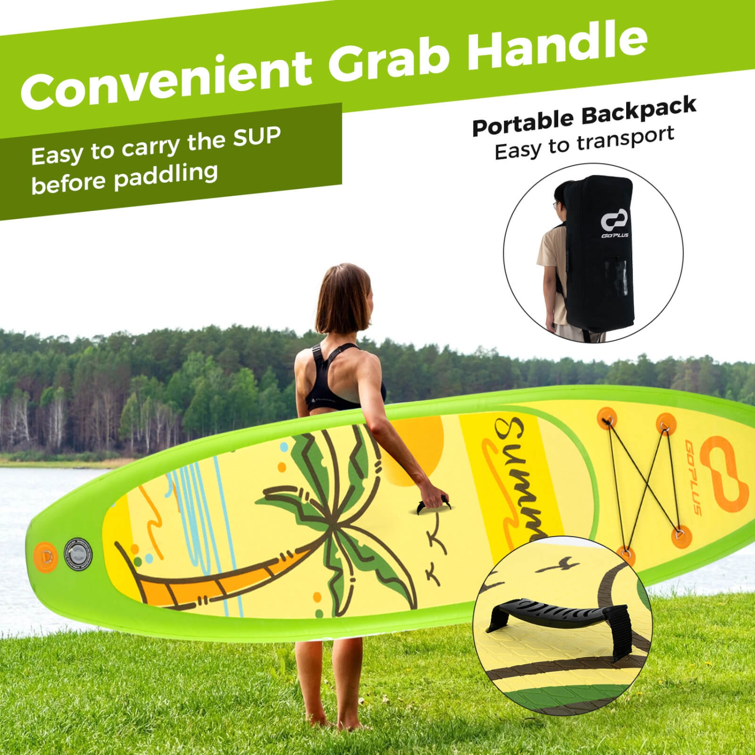 Goplus Large Inflatable SUP Board, Portable Paddle Board with 5D rings Stand Up Paddle Board for Youth & Adult