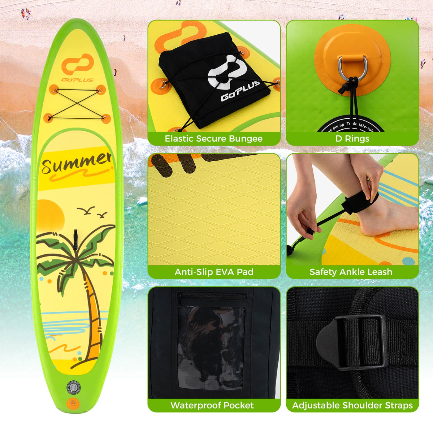 Goplus Large Inflatable SUP Board, Portable Paddle Board with 5D rings Stand Up Paddle Board for Youth & Adult