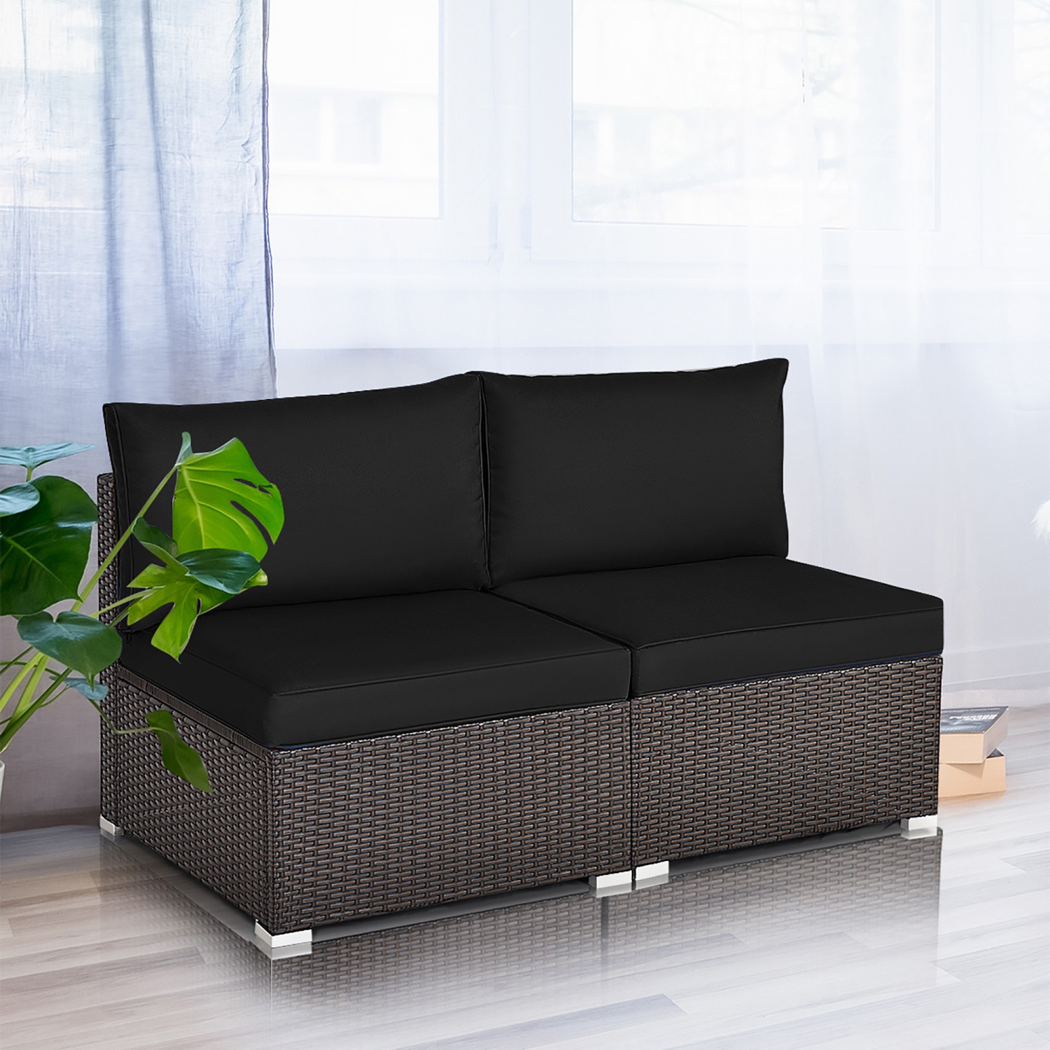 Ensemble de patio de 2pcs pièces en rotin avec divan modulaire et coussin de Costway