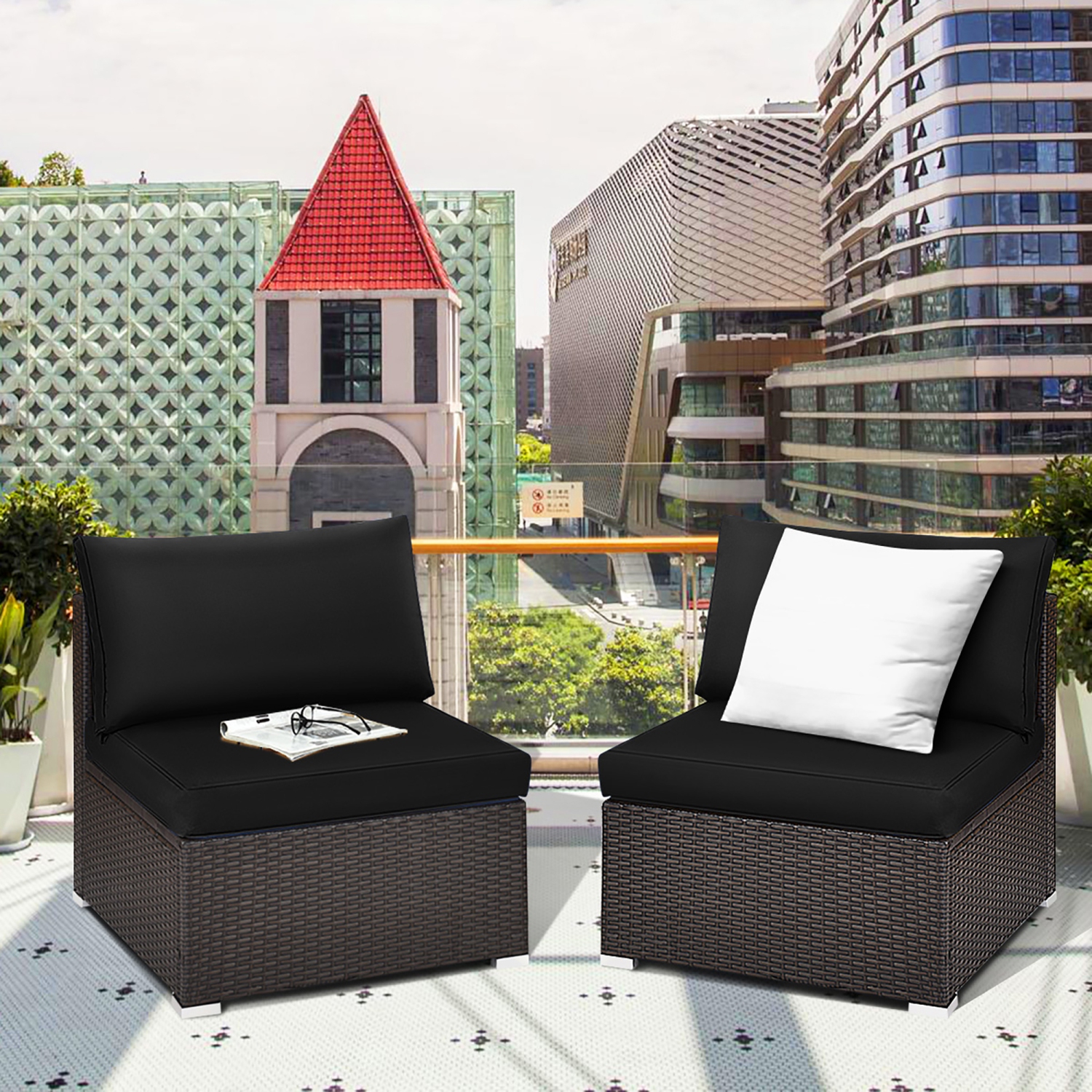 Ensemble de patio de 2pcs pièces en rotin avec divan modulaire et coussin de Costway