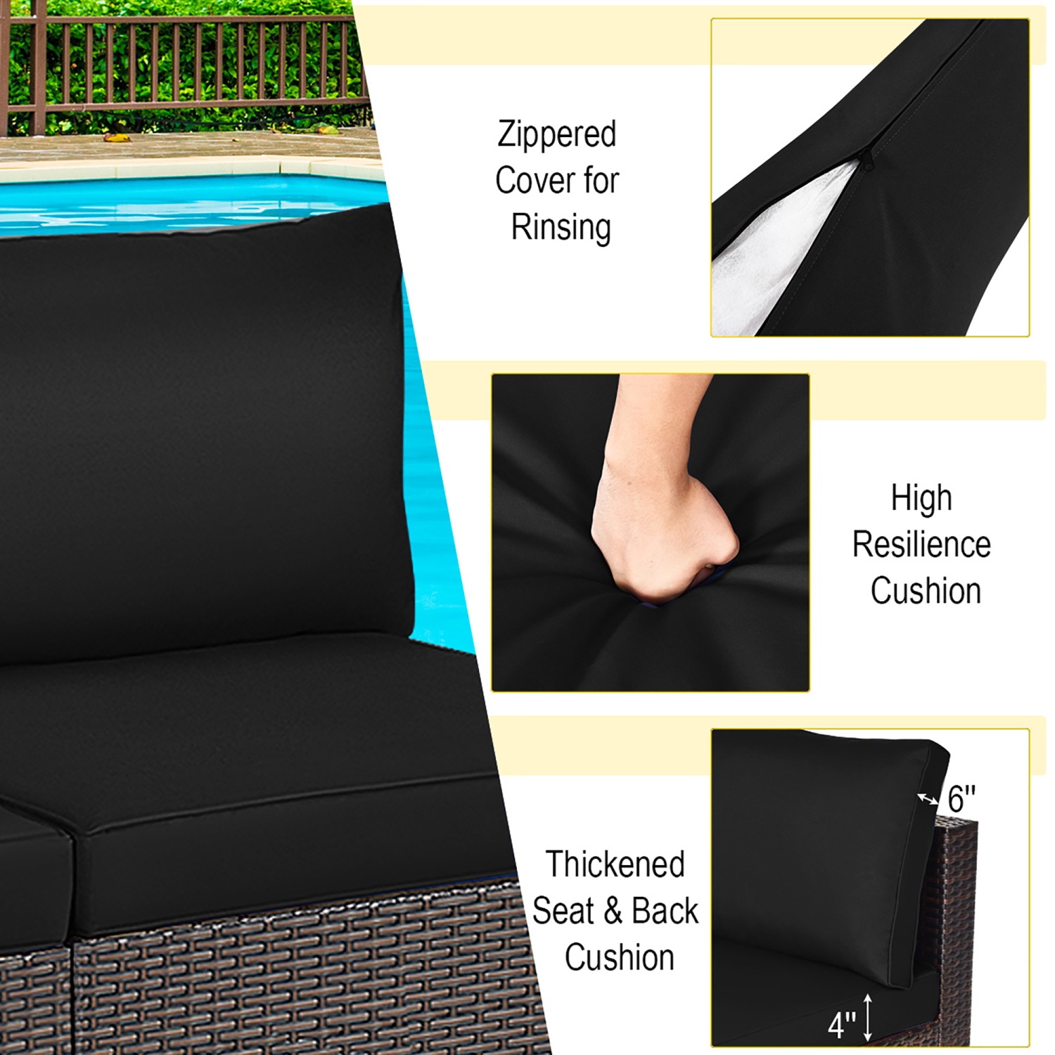 Ensemble de patio de 2pcs pièces en rotin avec divan modulaire et coussin de Costway