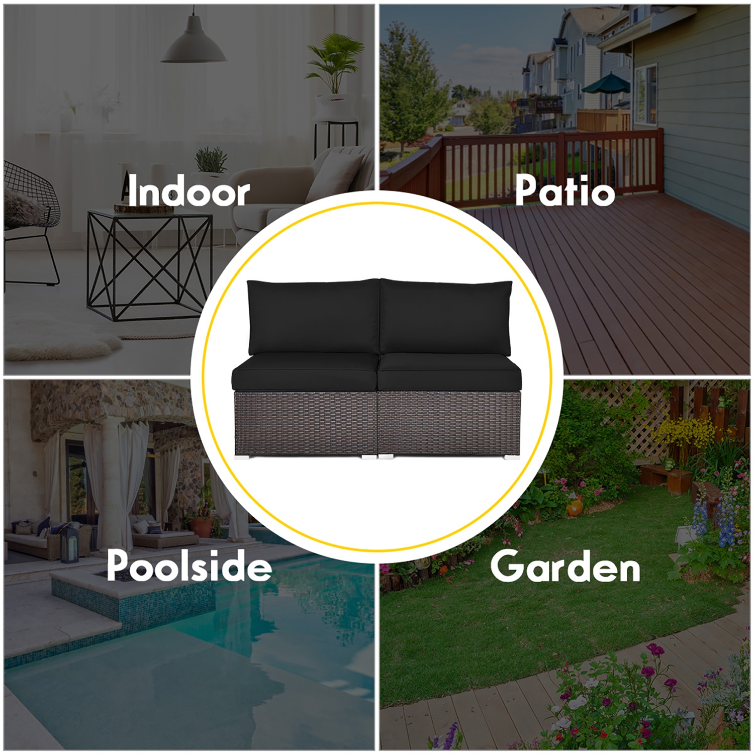 Ensemble de patio de 2pcs pièces en rotin avec divan modulaire et coussin de Costway