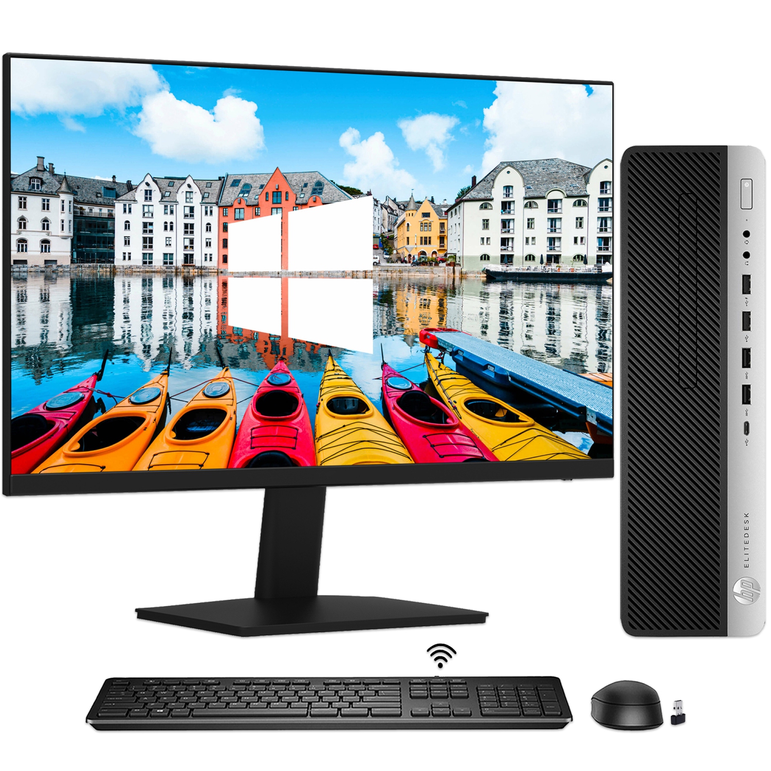 Refurbished (Good) - Business PC - HP EliteDesk 800 G3 SFF Desktop Computer - New 24 inch Monitor - Intel i5 - 16GB RAM - 512GB NVMe SSD - Windows 10 Pro - Wireless Keyboard Mouse