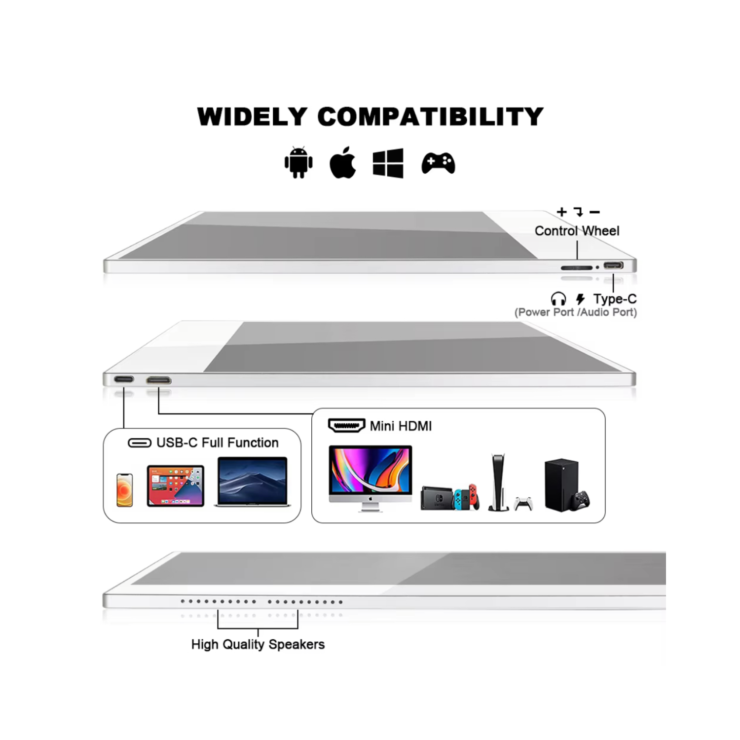 TUTT 16” Portable Touchscreen Monitor FHD IPS | Stand & Case | Built-in Speaker | Aluminum Frame