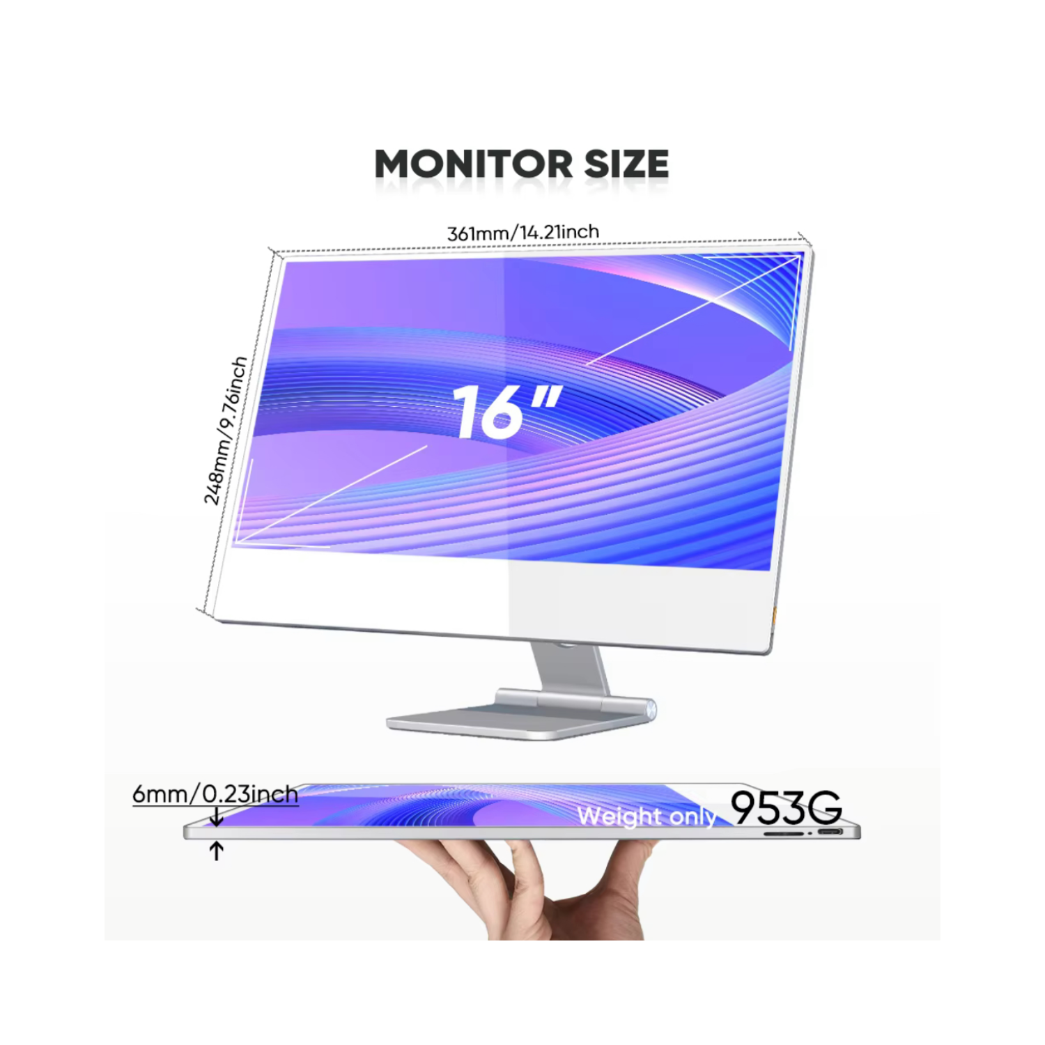 TUTT 16” Portable Touchscreen Monitor FHD IPS | Stand & Case | Built-in Speaker | Aluminum Frame