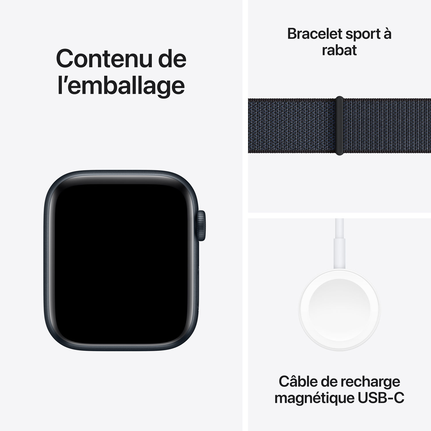 Apple Watch SE de 44 mm avec boîtier en aluminium minuit et bracelet sport à rabat encre