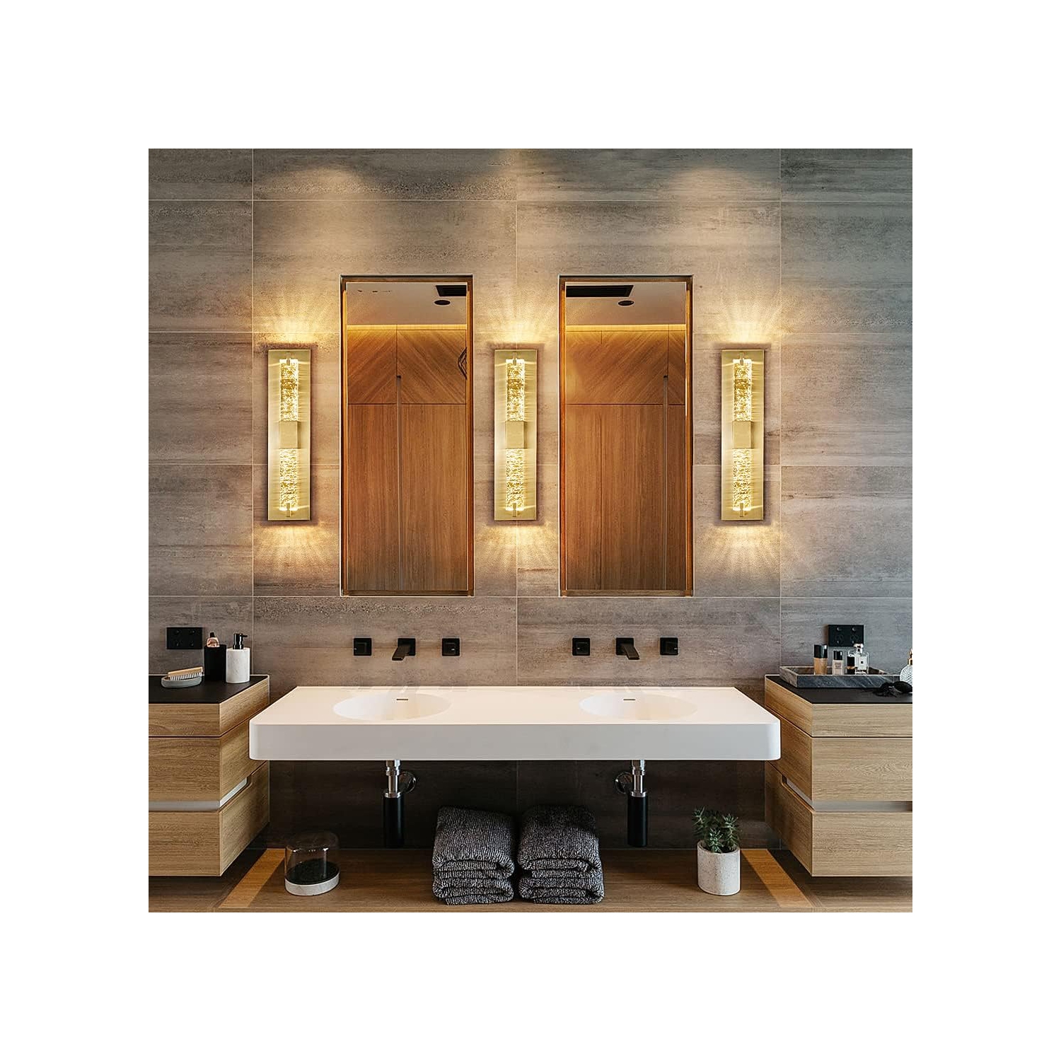 LED Wall Sconce Light: 19 Inch Gold Modern Sconces Wall Lighting 3000K Dimmable Crystal Wall Lamps Indoor Bathroom Sconce Wall Mount Light Fixtures